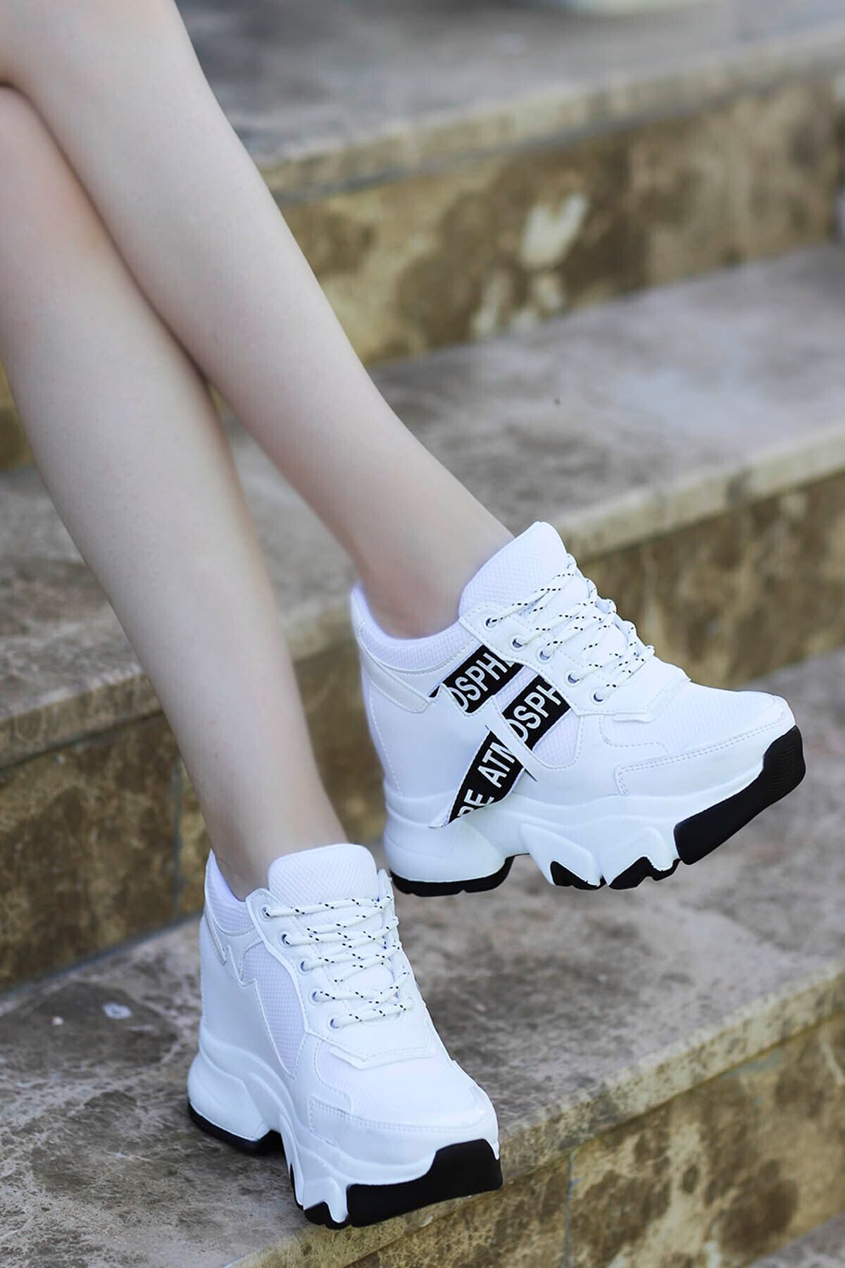 Mamito Ayakkabı Frm-176 Gizli Topuk Love Spor Ayakkabı Beyaz