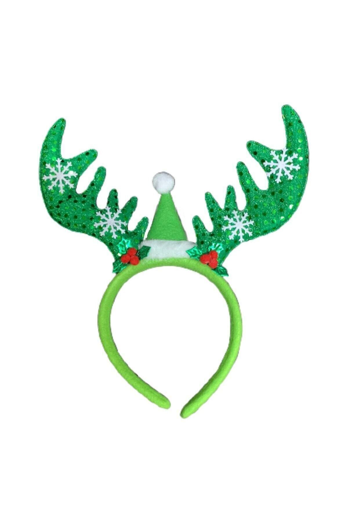 Yılbaşı Noel Taç Geyik Boynuzu Yeşil Pullu 1 Adet_0