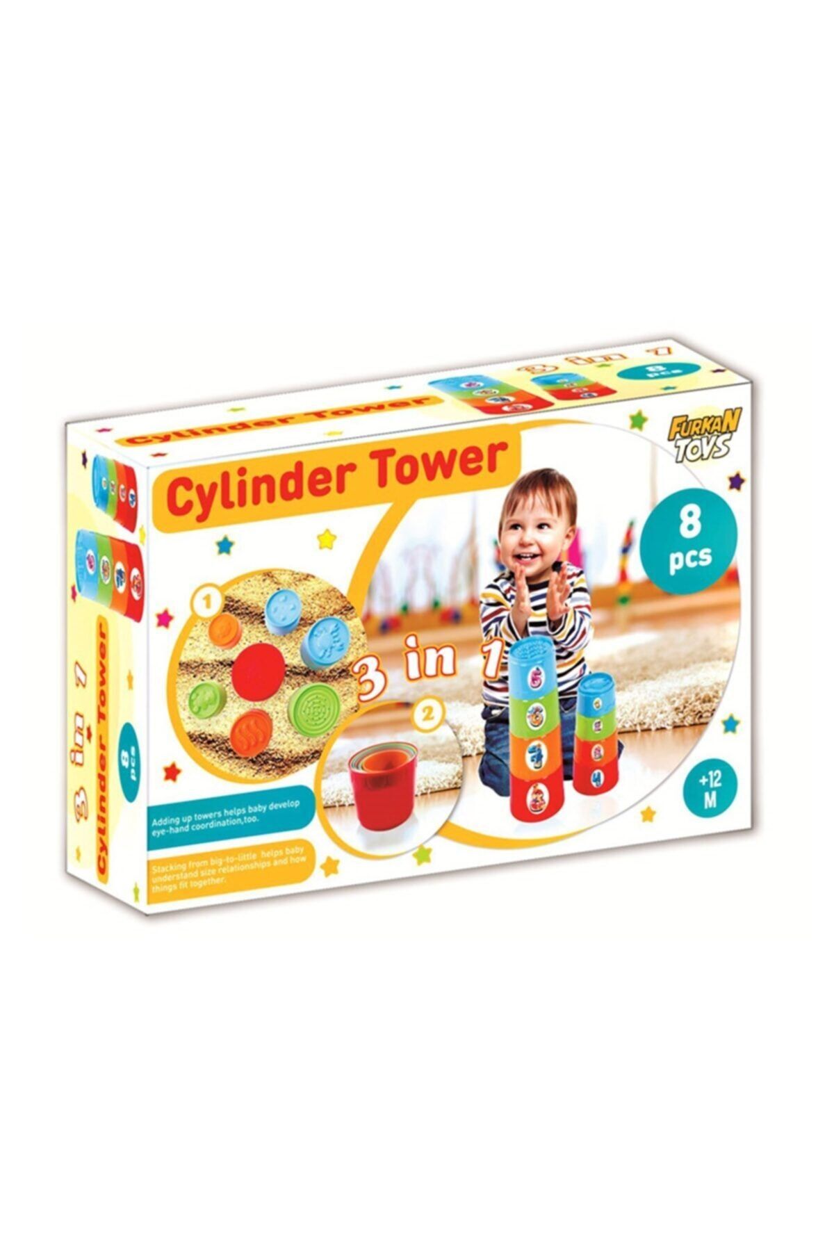 Furkan Toys Babies 3 In 1 Silindir Kule Zeka Geliştirici Oyuncak