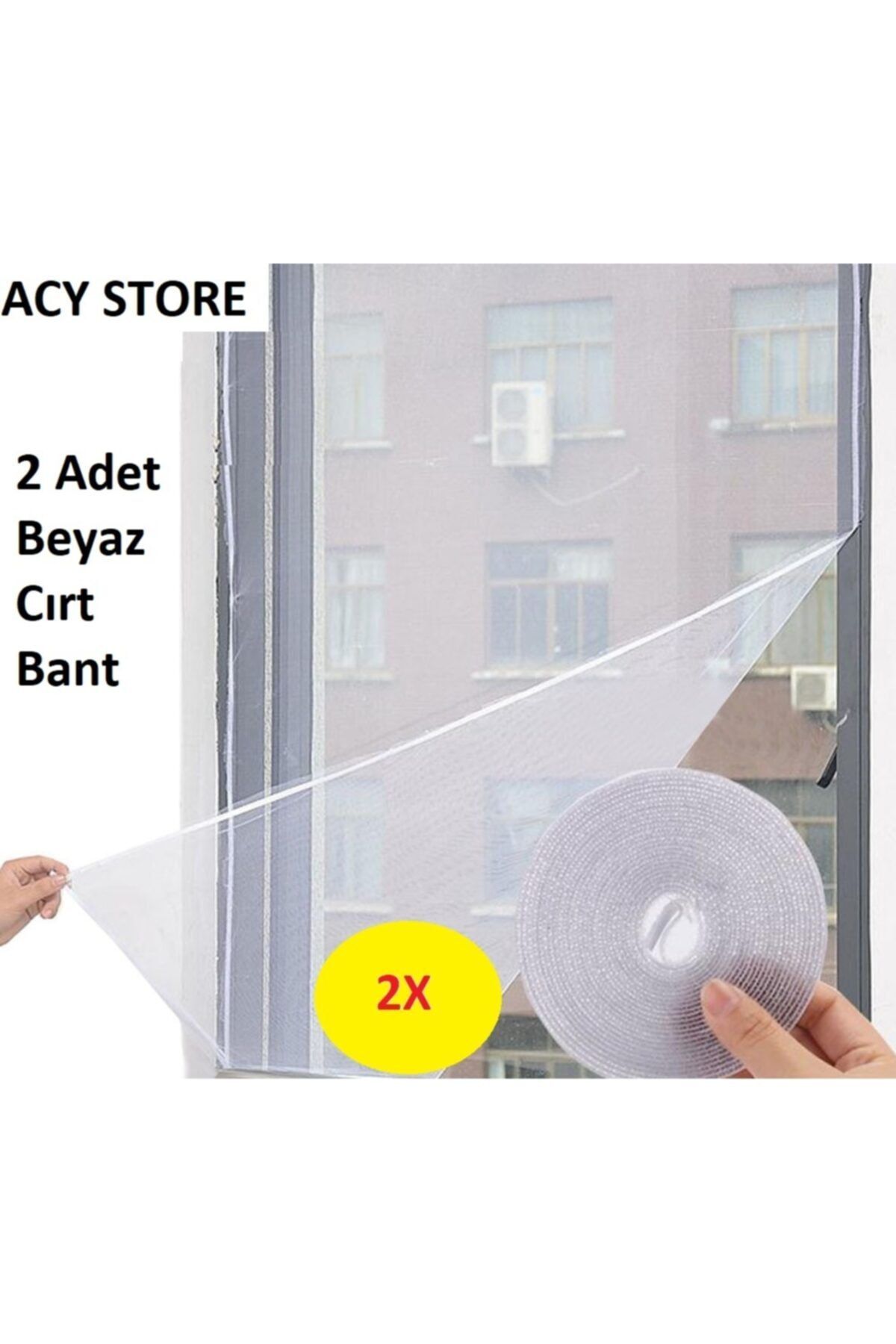 ACY STORE Hazır Pencere Sinekliği 100 X 150 Cm + 2 Adet 4 Metre Cırt Bant Kesilebilir Tül