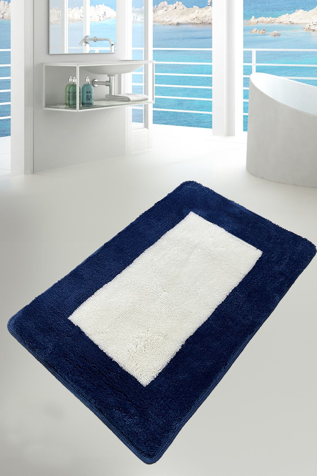 Chilai Home Same Lacivert 70x120 Cm Banyo Halısı Paspas Kaymaz Taban Yıkanabilir