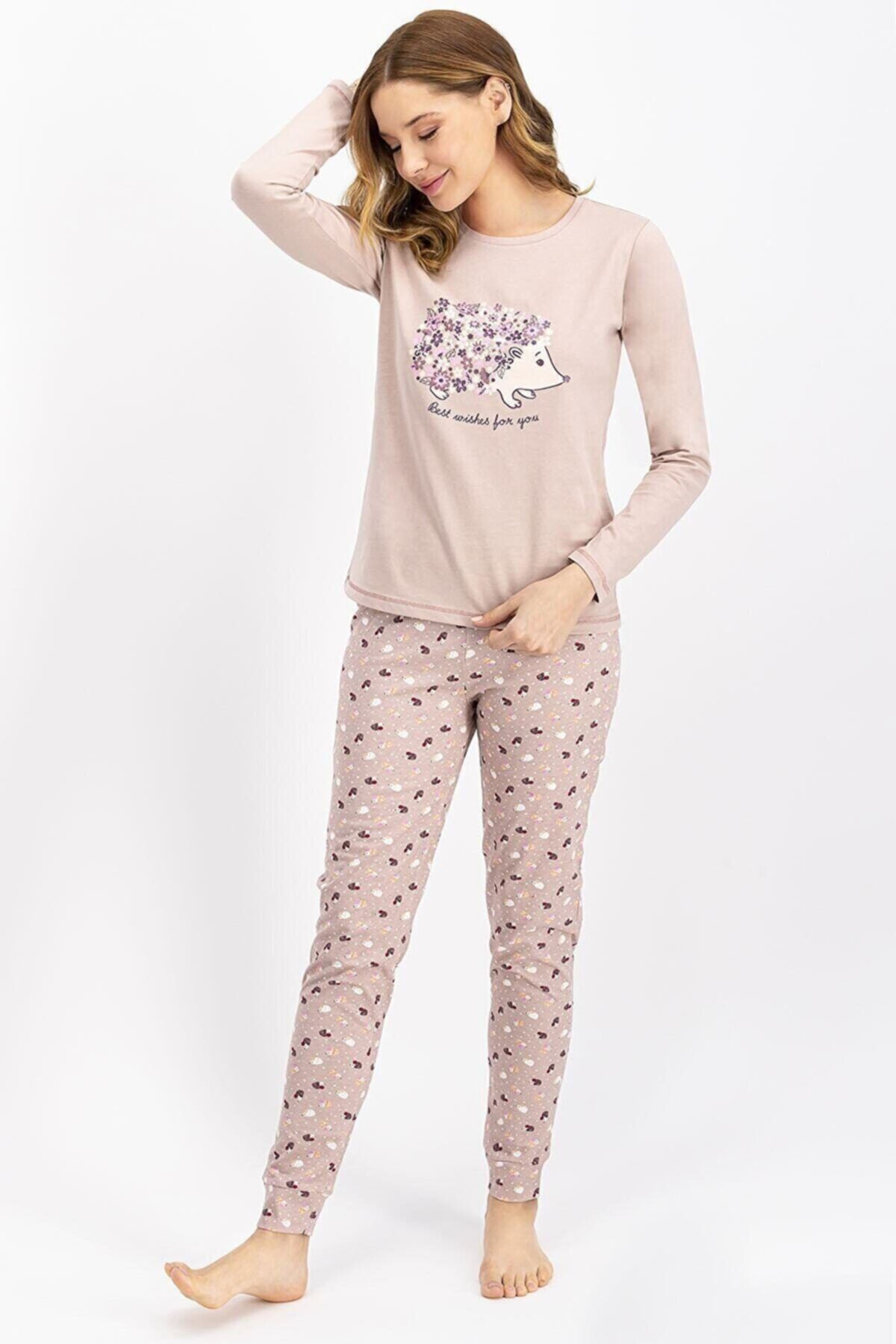 Arnetta Kadın Soluk Kahverengi Hedgehog Pijama Takımı
