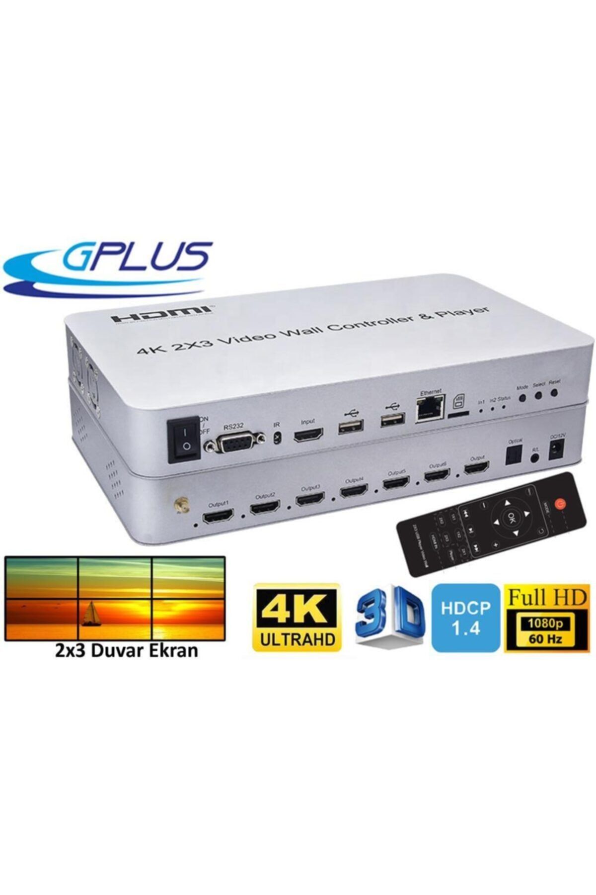 Gplus 4kvw344p 2x3 Video Wall Controller Hdmı 6 Çıkış Duvar Ekran