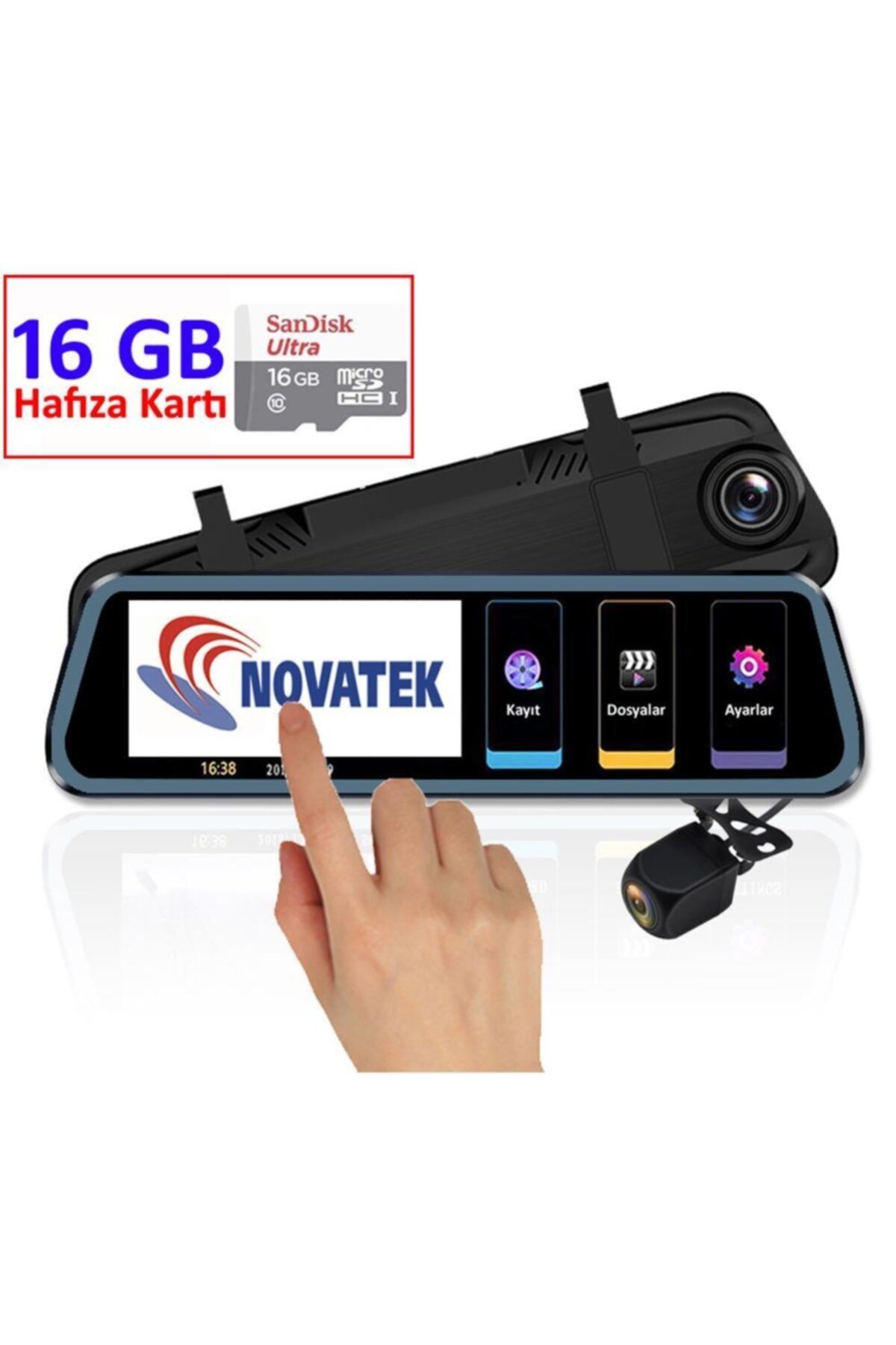 Novatek Nt910+16gb Hafıza 10 Inç Dokunmatik Aynalı Araç Kamerası