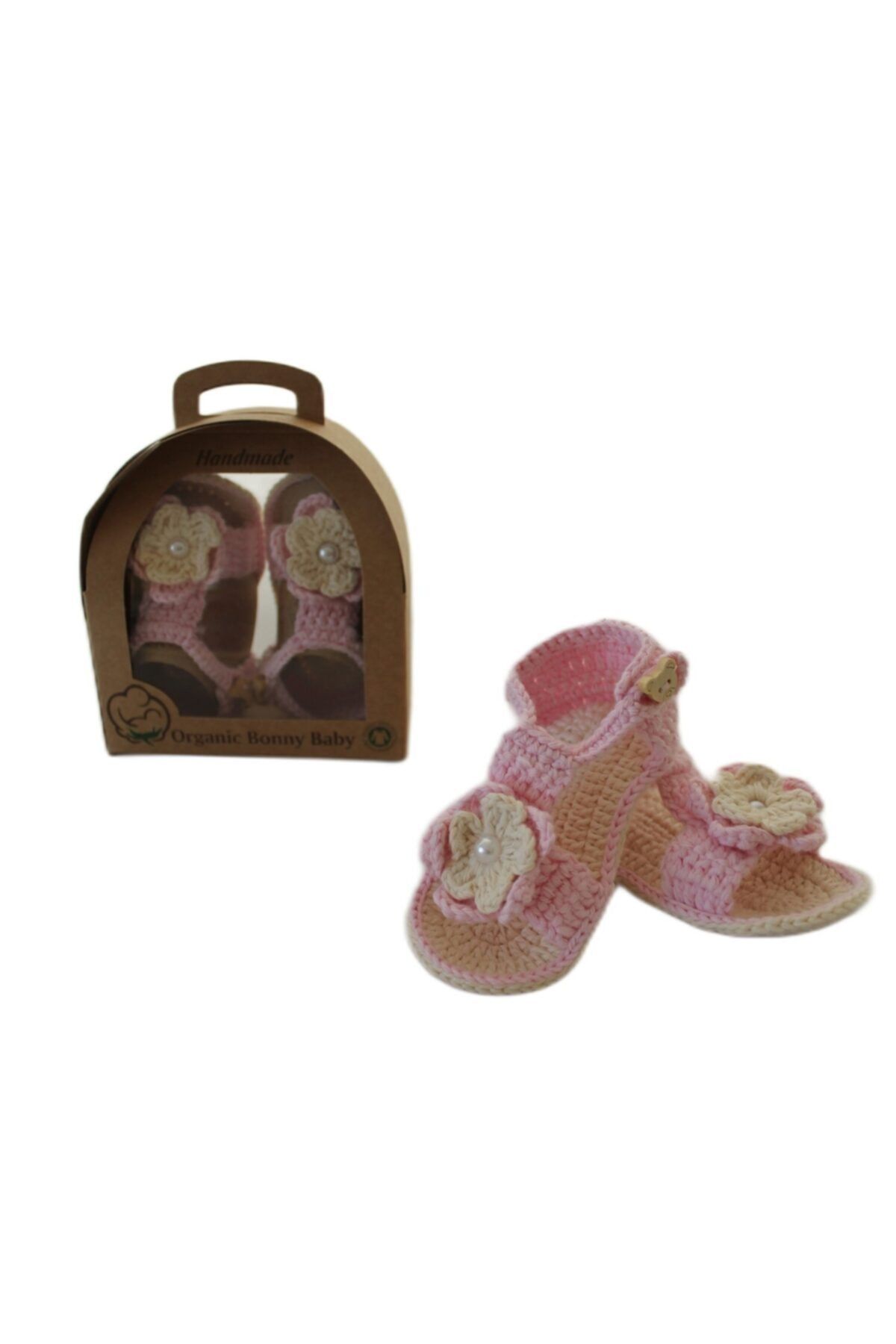 Organic Bonny Baby Organik Bebek Sandalet El Yapımı Özel Tasarım Pembe 0-12 Aylık