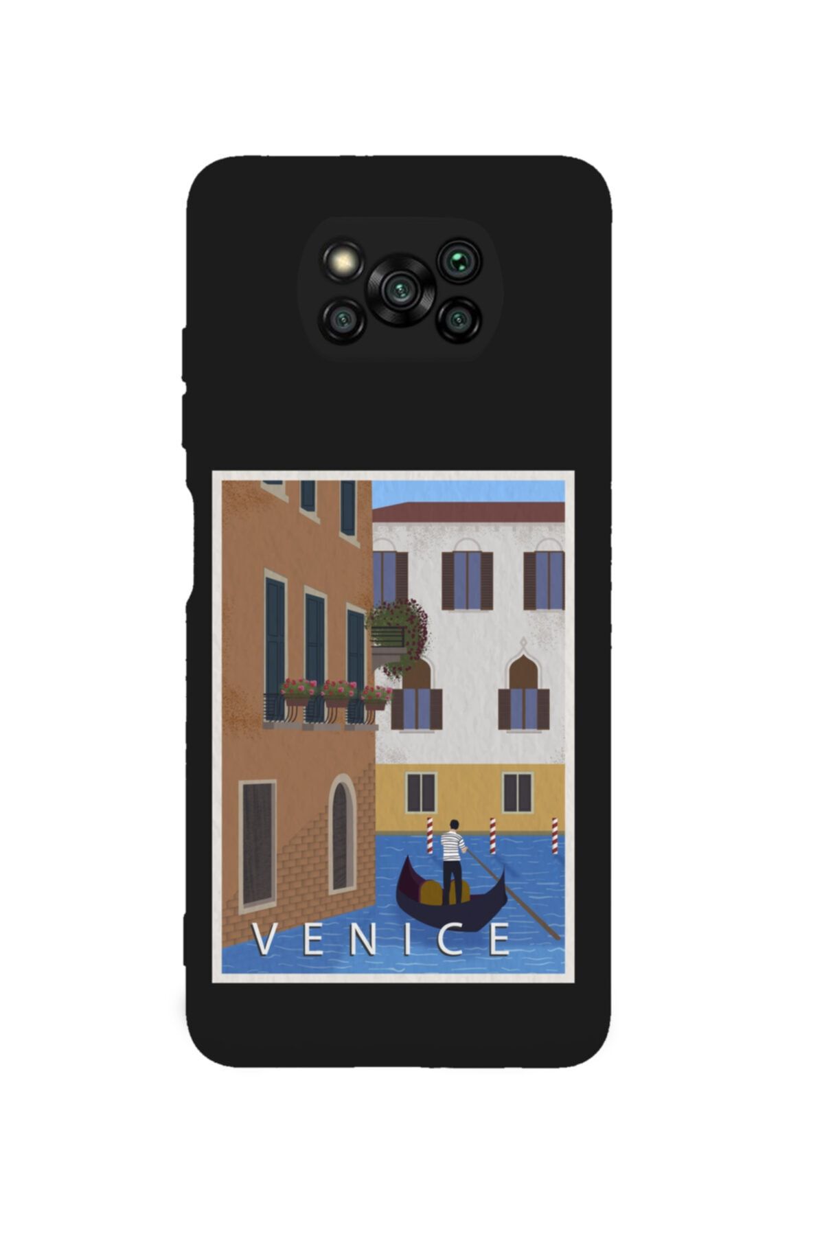 butikcase Xiaomi Poco M3 Pro Venice Gondol Tasarımlı Premium Silikonlu Lansman Siyah Telefon Kılıfı