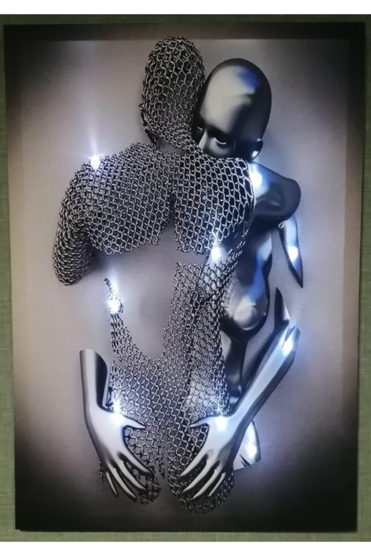 YOKO Kanvas Tablo Ledli Metalik Aşk Duvar Dekorasyon Moda Işıklı Tablo