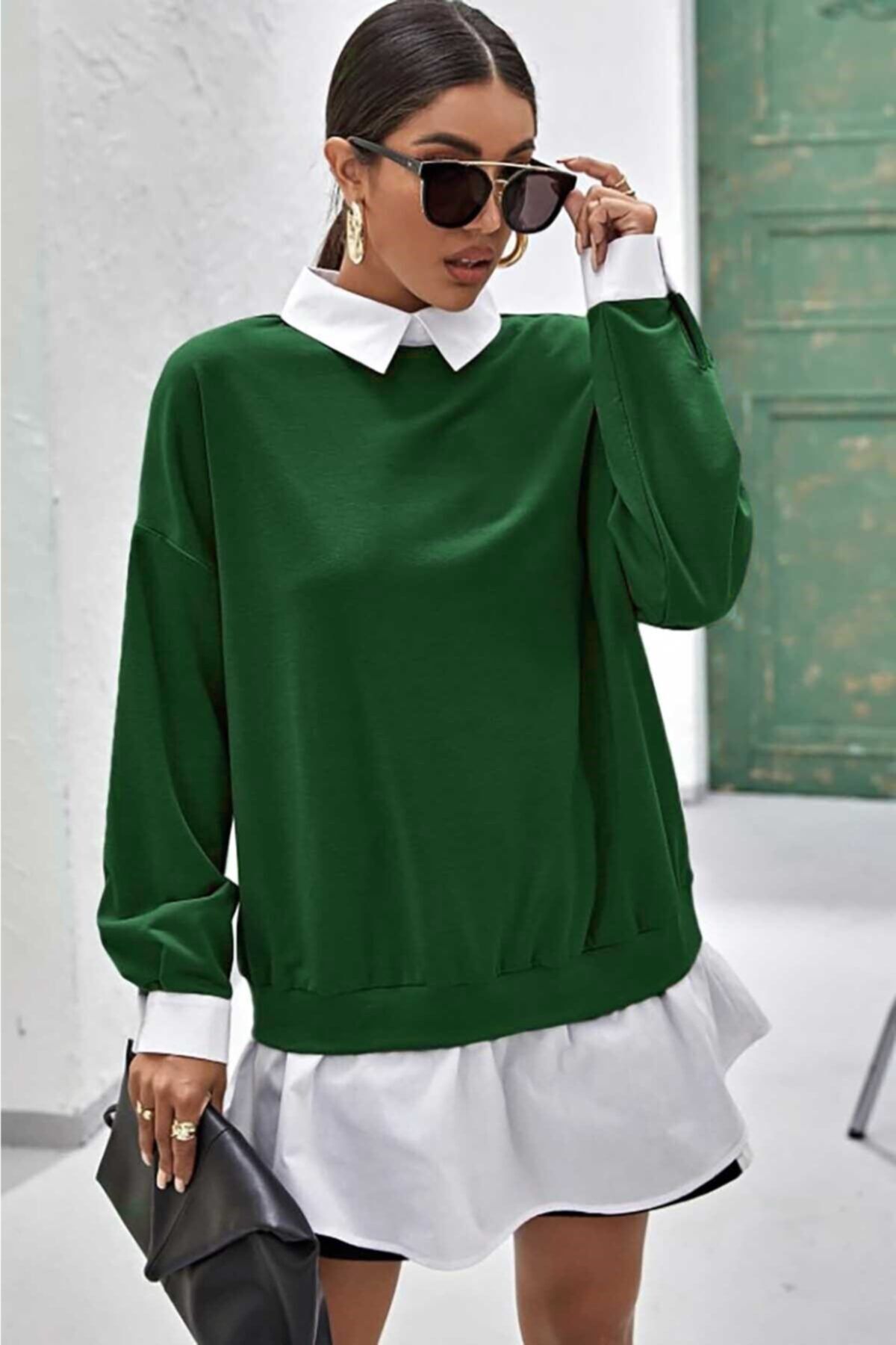 Madmext Kadın Yeşil Basic Sweatshirt Mg806