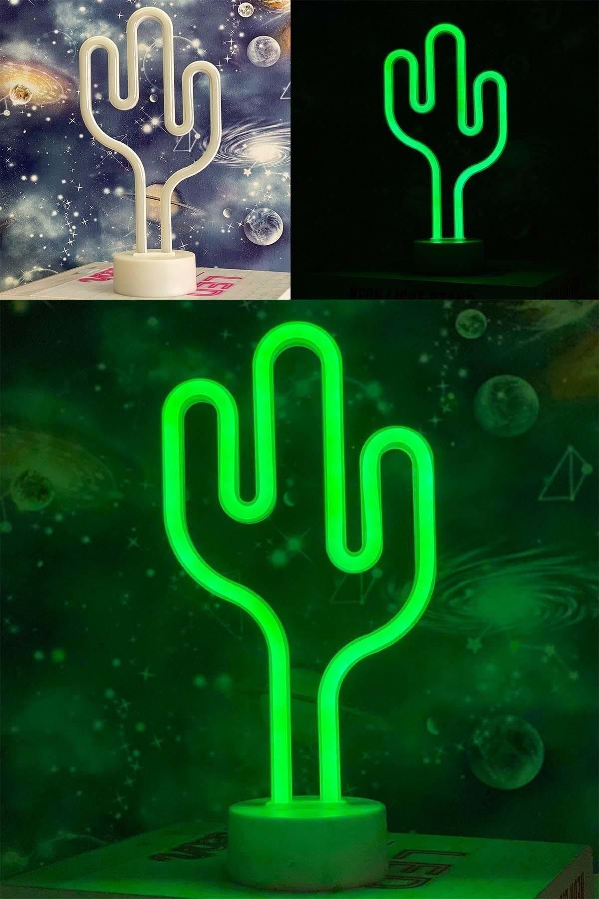 TechnoSmart Yeşil Kaktüs Model Neon Led Işıklı Masa Lambası Dekoratif Aydınlatma Gece Lambası