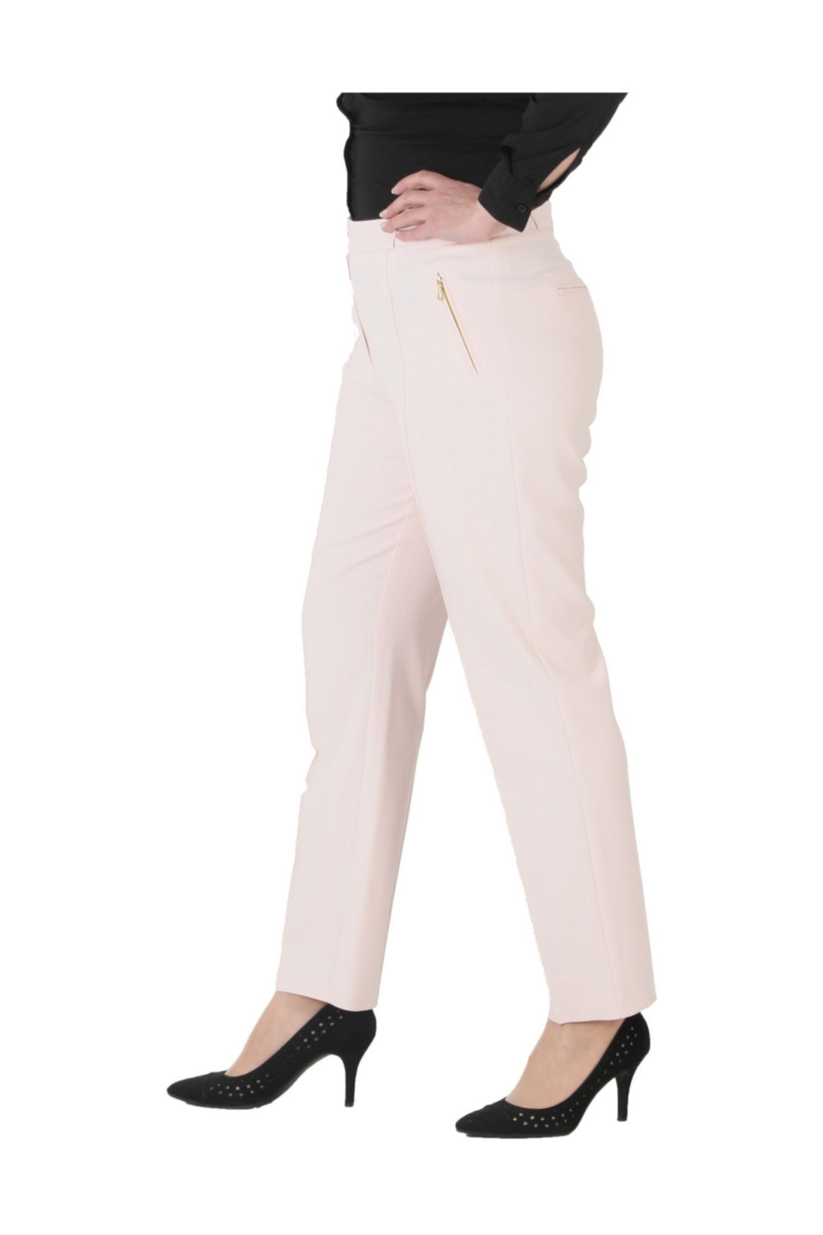 Genel Markalar Kadın Pembe Kumaş Normal Bel Düz Paça Pantolon Nvr2121