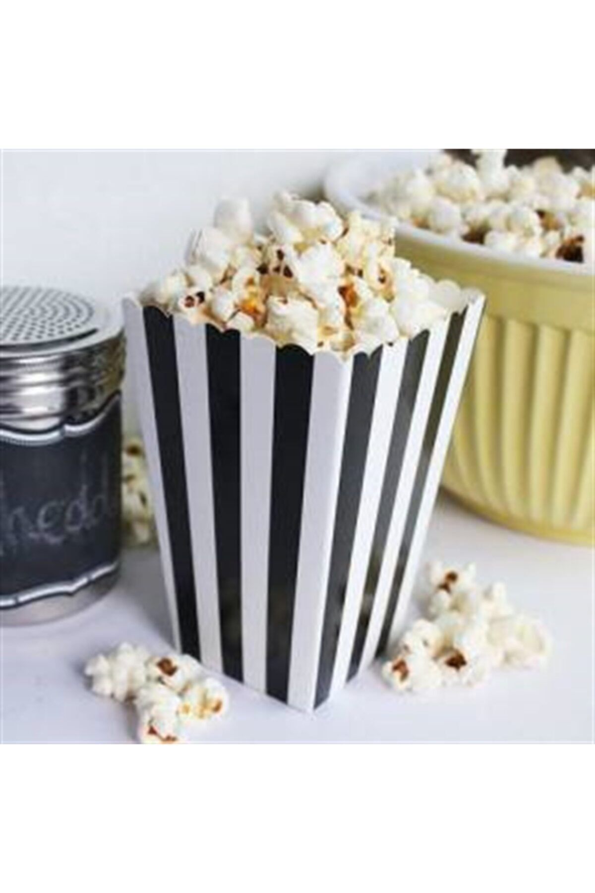 Organizasyon Pazarı Popcorn Siyah Beyaz Çizgili Mısır Kutusu 10 Adet