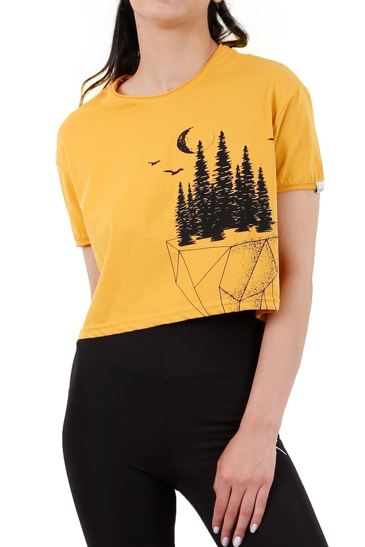 4EST Kadın Sarı Yeryüzü Özel Tasarım Kısa Tshirt