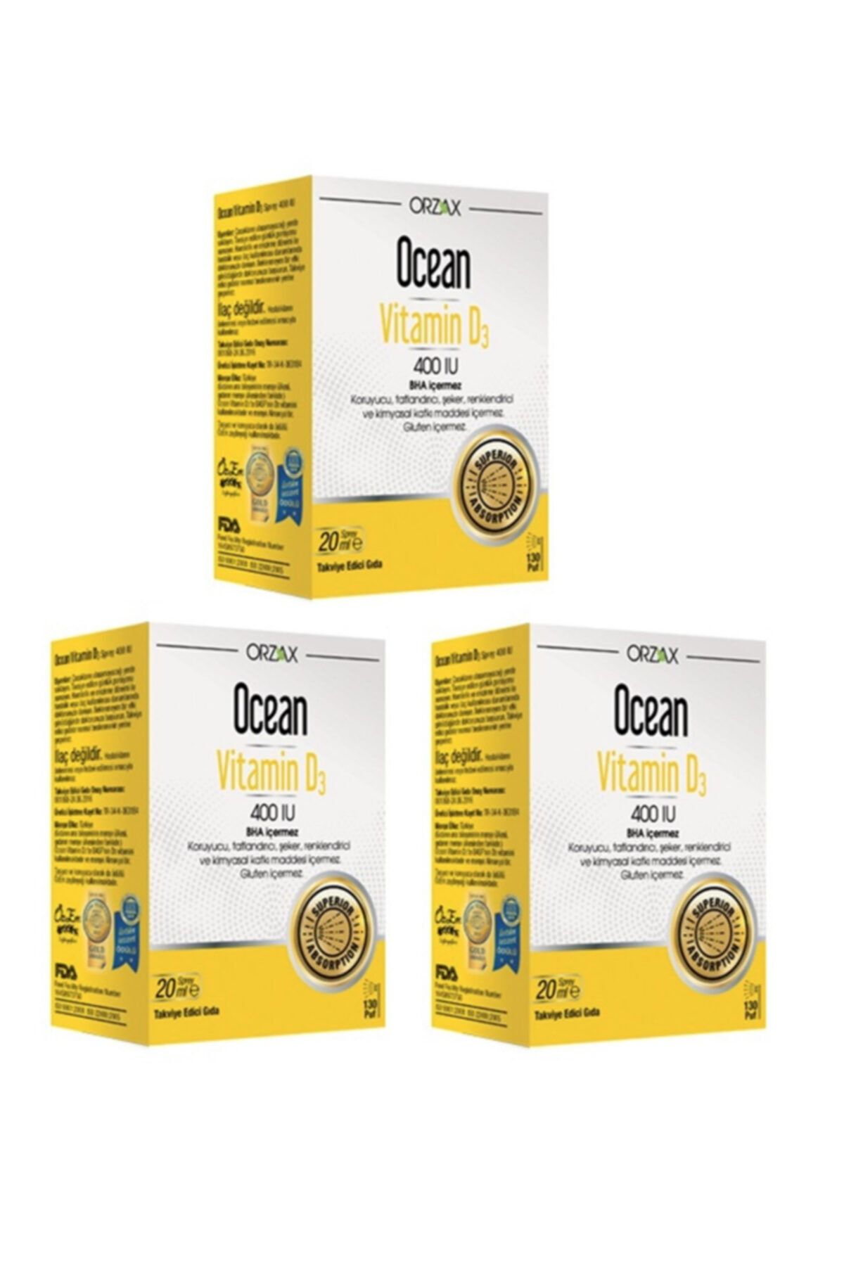 Ocean Çocuklar Ve Yetişkinler Için D3 Vitamini Sprey 20 Ml X3 Adet