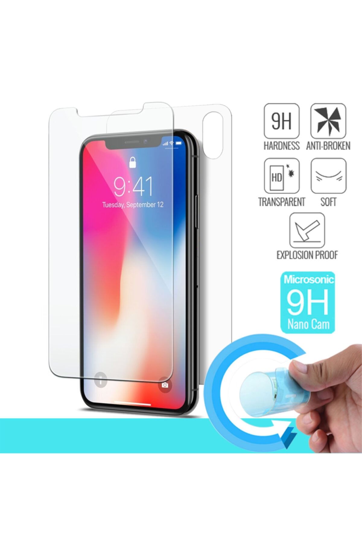 Microsonic Iphone X Ön + Arka Nano Cam Ekran Koruyucu Kırılmaz Film
