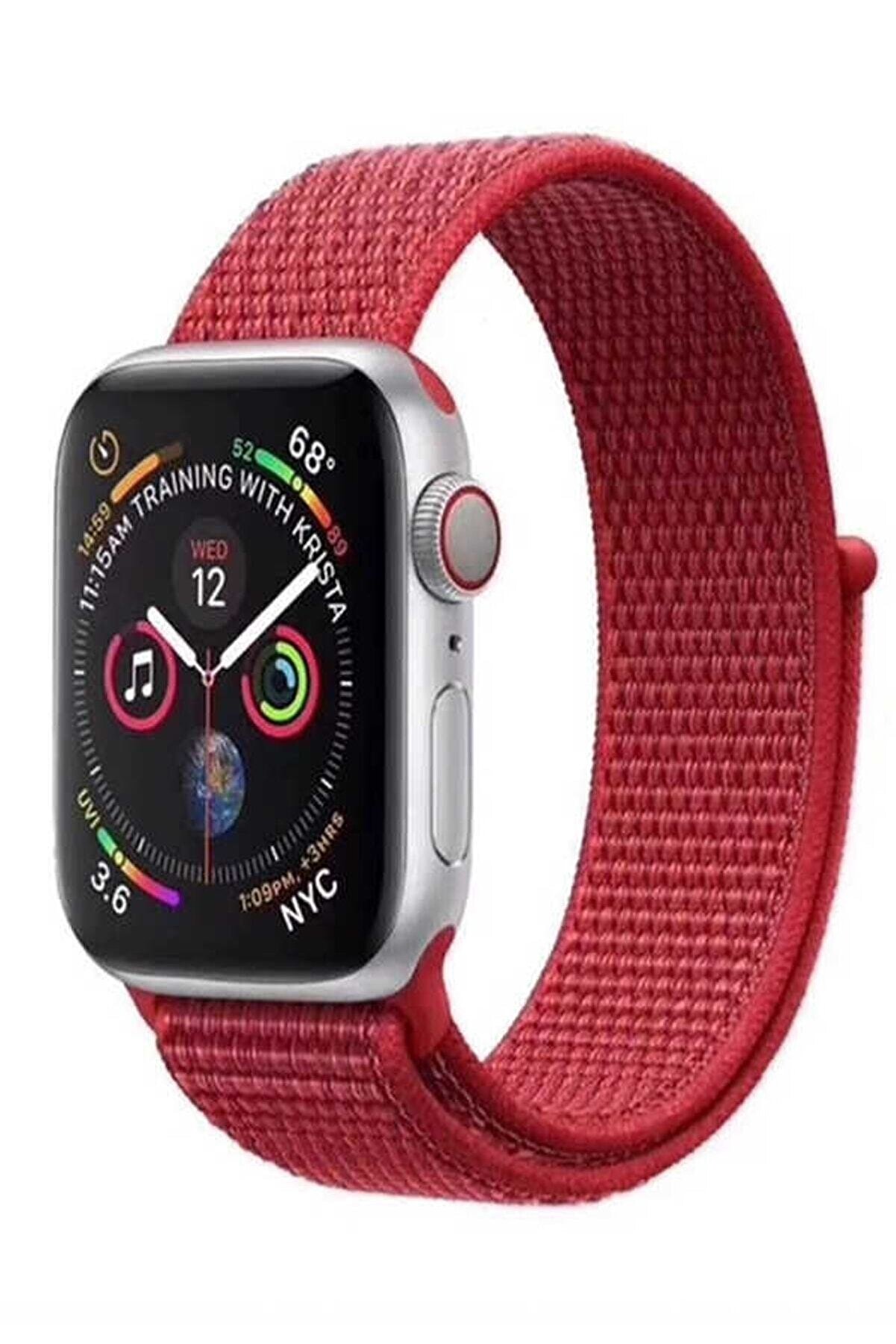 Elfia Kırmızı Apple Watch 5. Nesil 40 mm Renkli Tarz Örgü Saat Kordonu