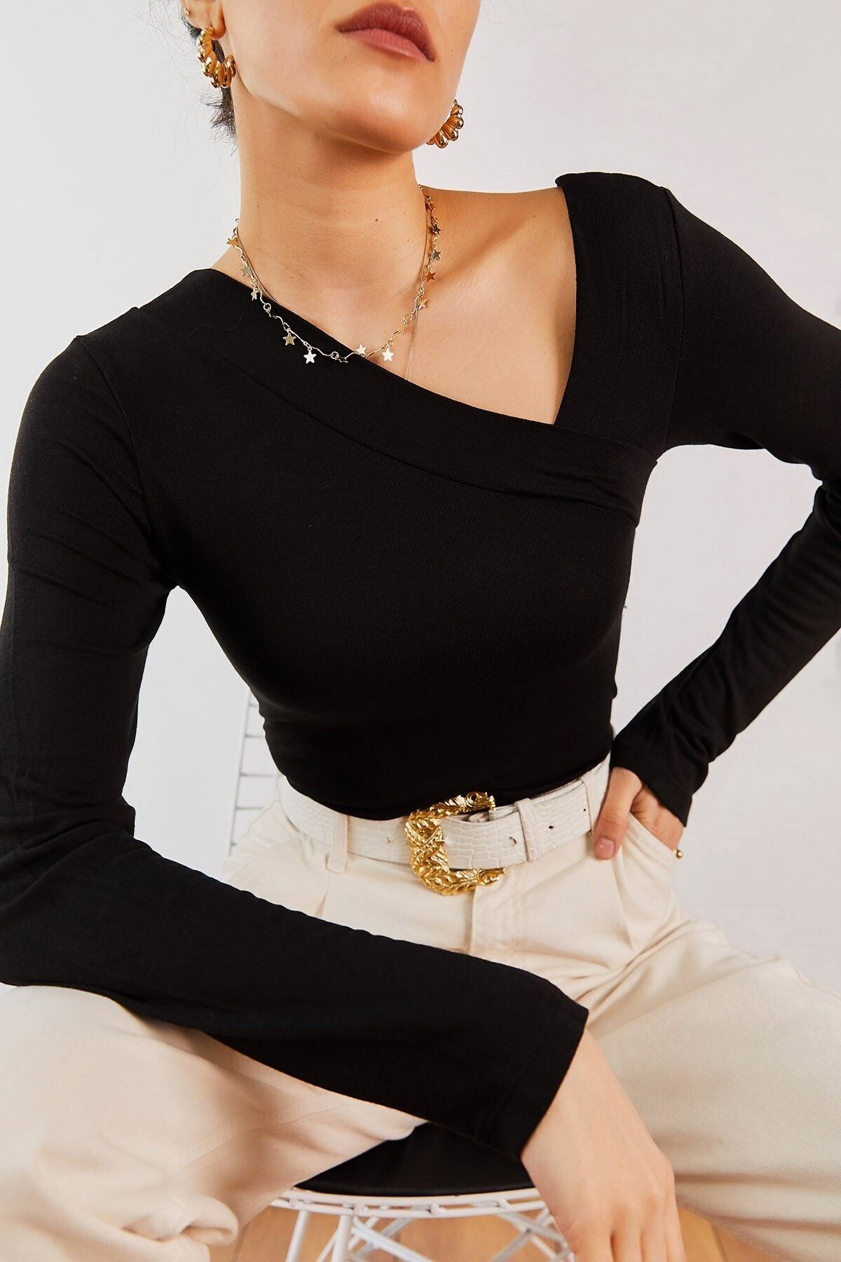 Boutiquen Kadın Siyah Japon Style Çapraz Yaka Bluz 10262