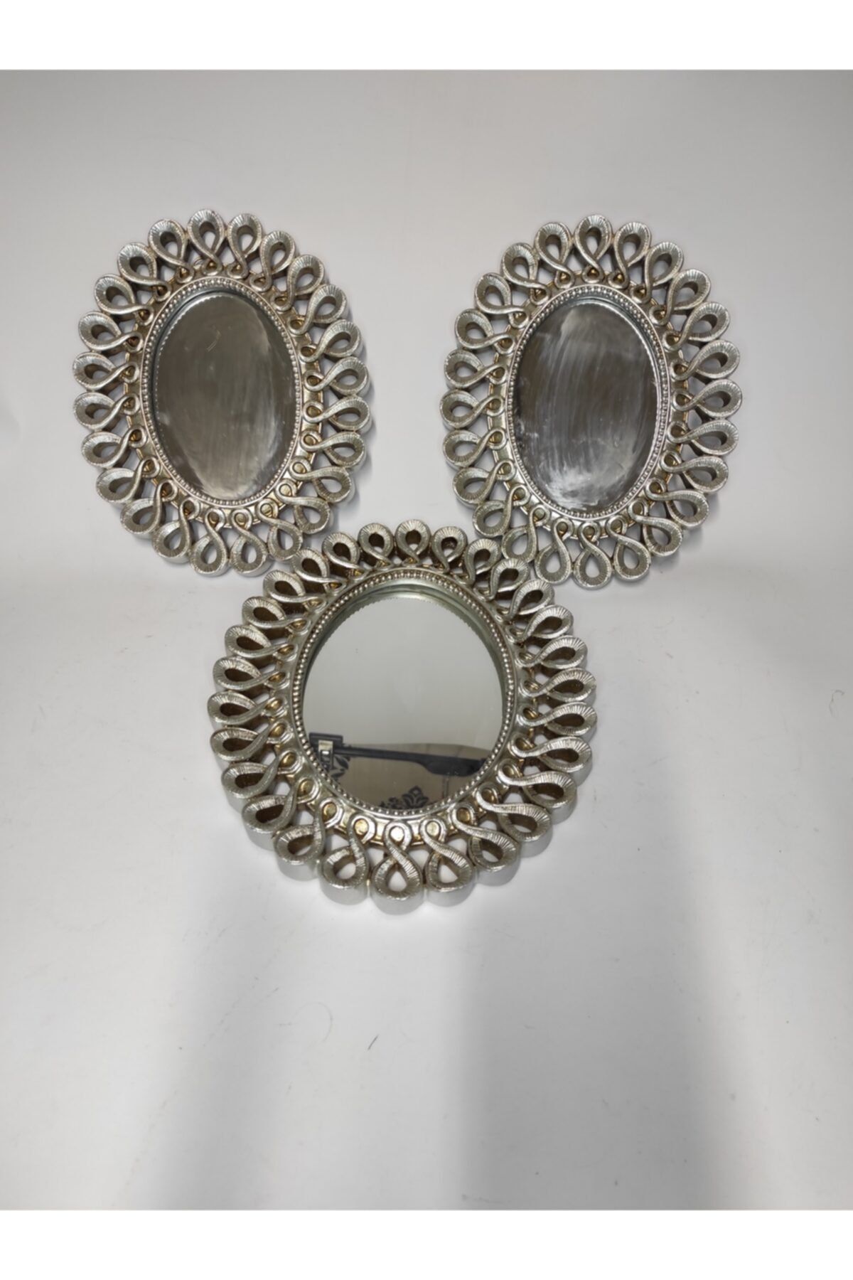 TURKUAZ Polyester Ayna Seti.örgü Model Ayna Takımı Gümüş
