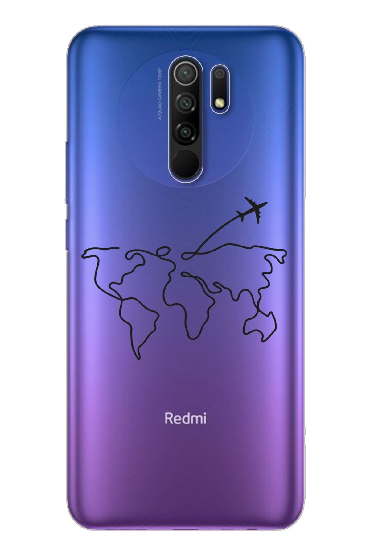 Spoyi Çizgi Harita Tasarımlı Süper Şeffaf Silikon Telefon Kılıfı Xiomai Redmi 9
