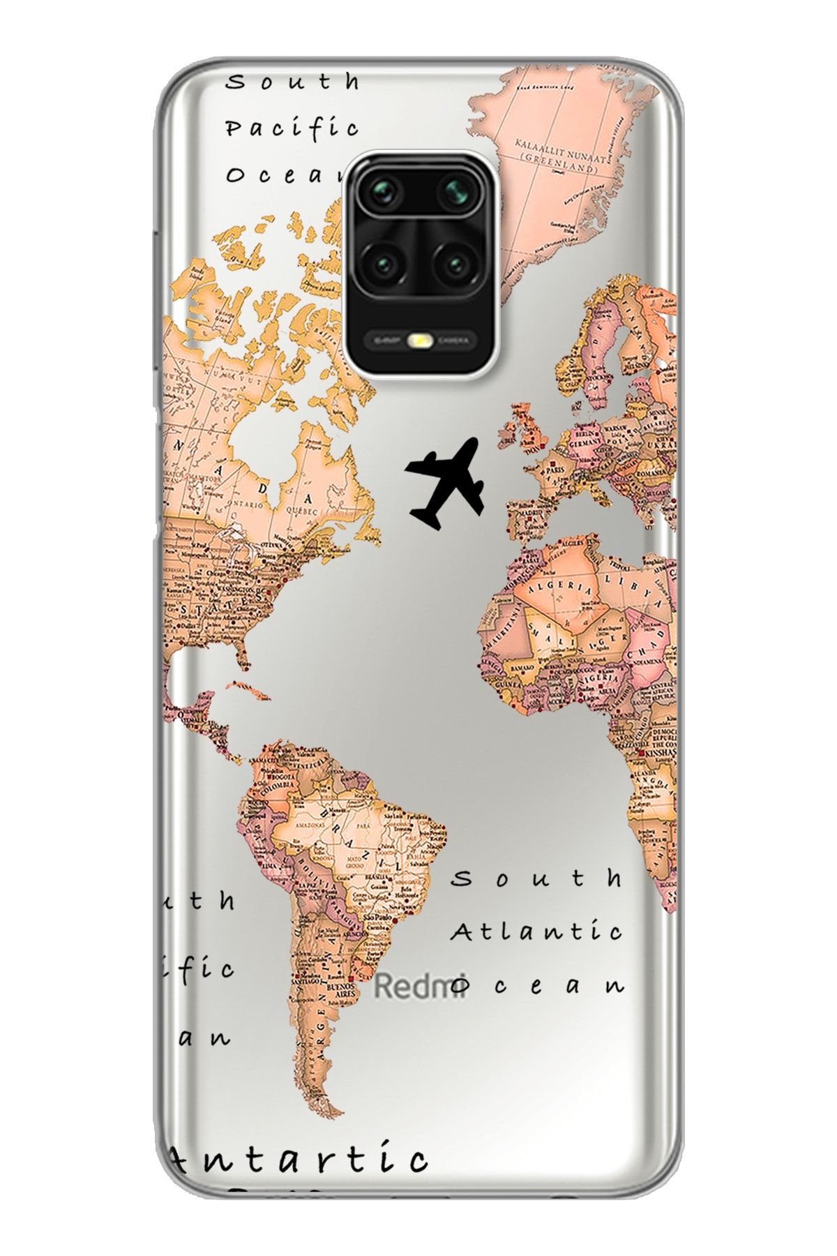 Spoyi Transparan Harita Tasarım Süper Şeffaf Silikon Telefon Kılıfı Xiomai Redmi Note 9 Pro - Note 9s