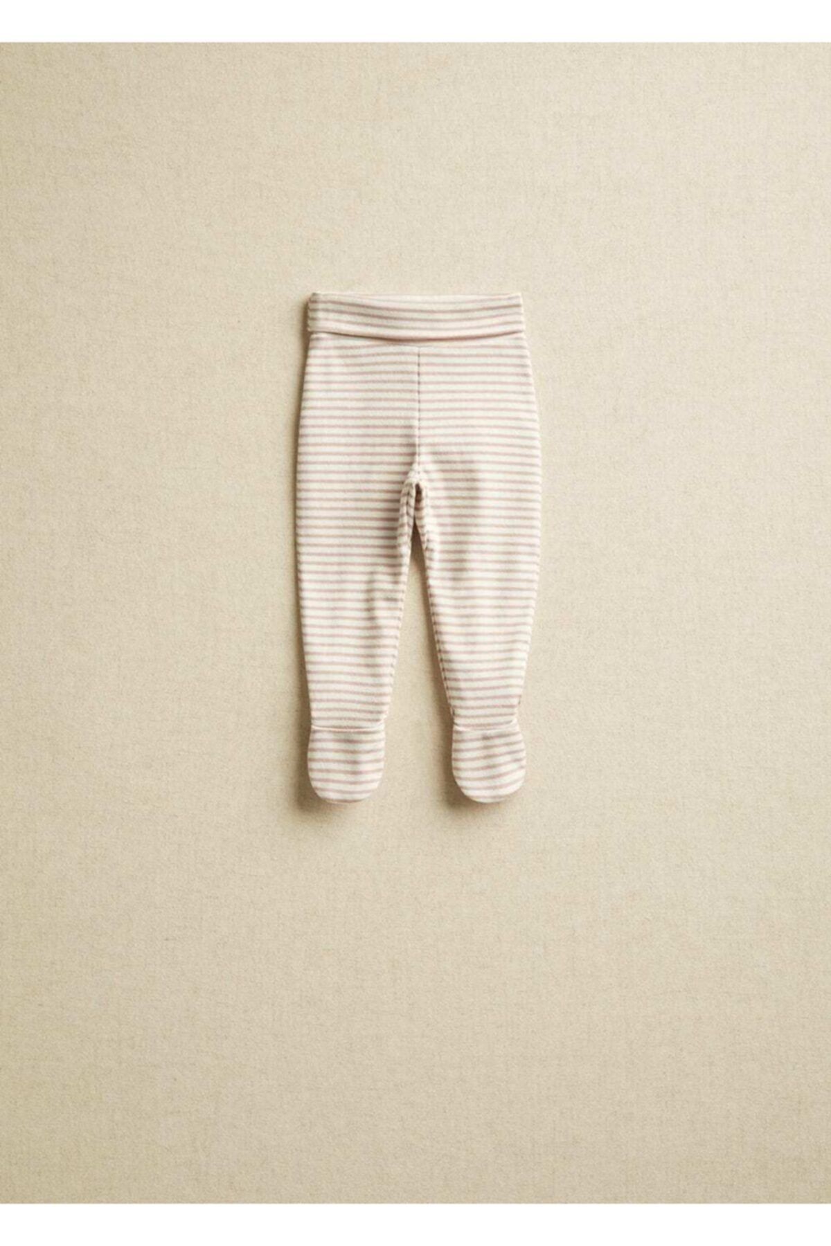 MANGO Baby Unisex Bebek Kırık Beyaz Organik Pamuklu Ayaklı Pantolon