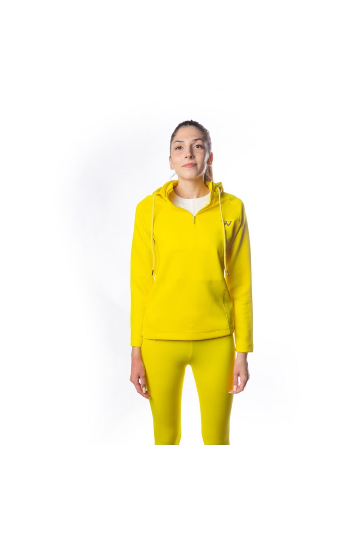 Wiawi Kadın Çıkarılabilir Kapüşonlu Fit Termal Örme Sarı Spor Hırka Sweatshirt - Sunlight Yellow