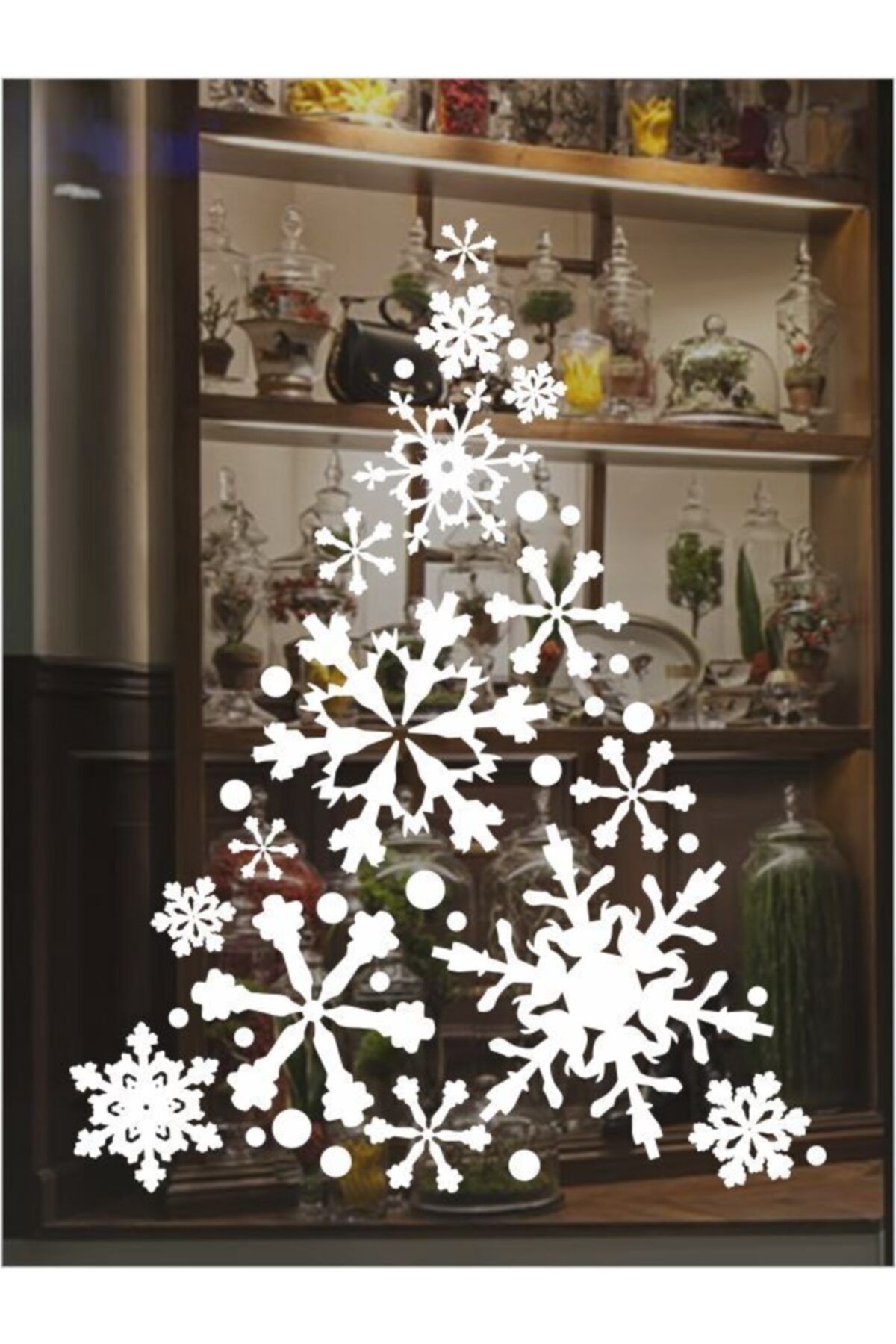Teknik Reklam Noel Çam Ağacı Cam Sticker Yeni Yıl Yılbaşı Sticker Yılbaşı Dekoru Beyaz