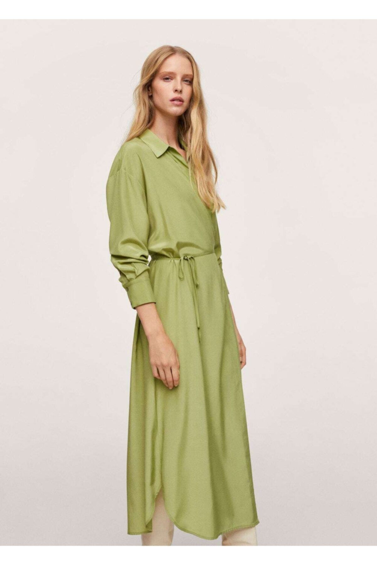 MANGO Kadın Yeşil Anvelop Saten Elbise