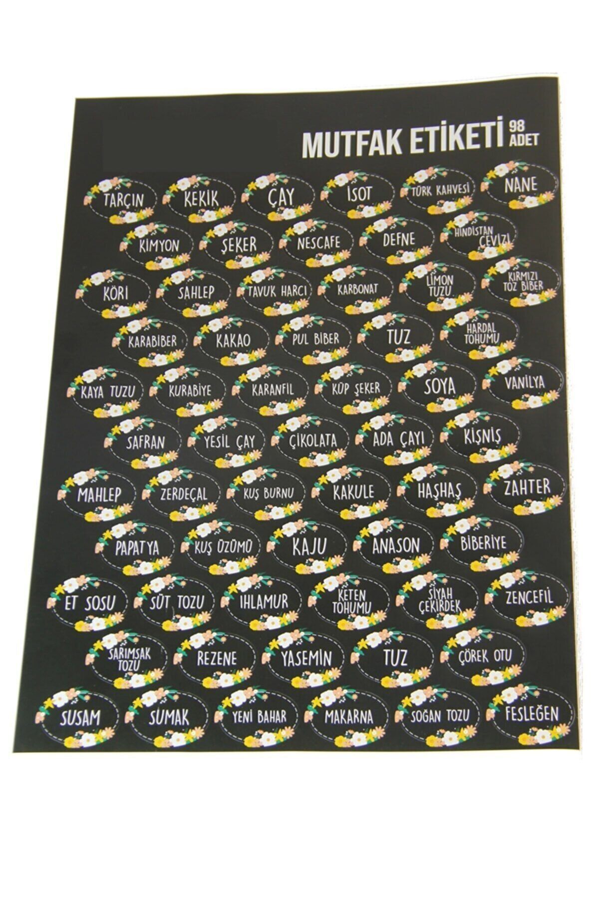 YzHome Siyah 100 Adet Baharat Bakliyat Kuruyemiş Baharatlık Kavanoz Sticker Etiketi