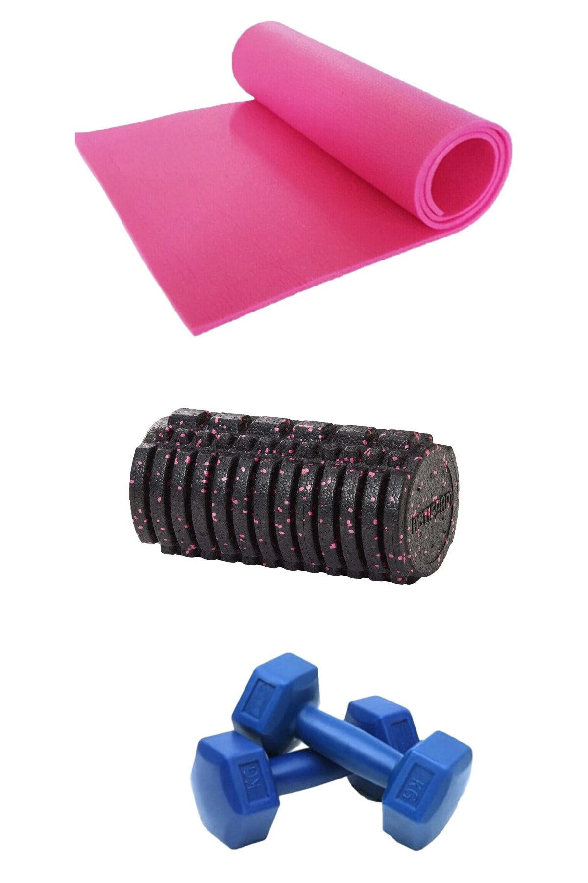 Tosima 7mm Pilates Minderi Ve Foam Roller Ve 1 Kg Dambıl Seti Egzersiz Seti Yoga Seti