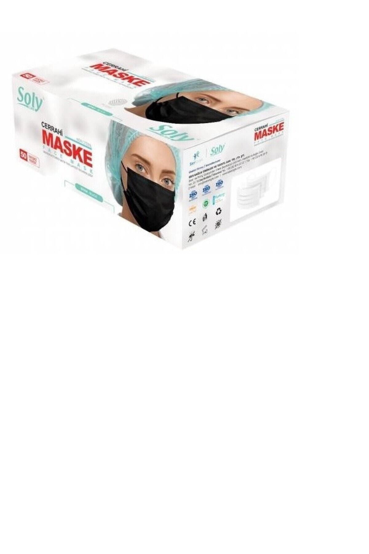 Soly Care Siyah 3 Katlı Full Ultrasonic Telli Maske 50 Adet
