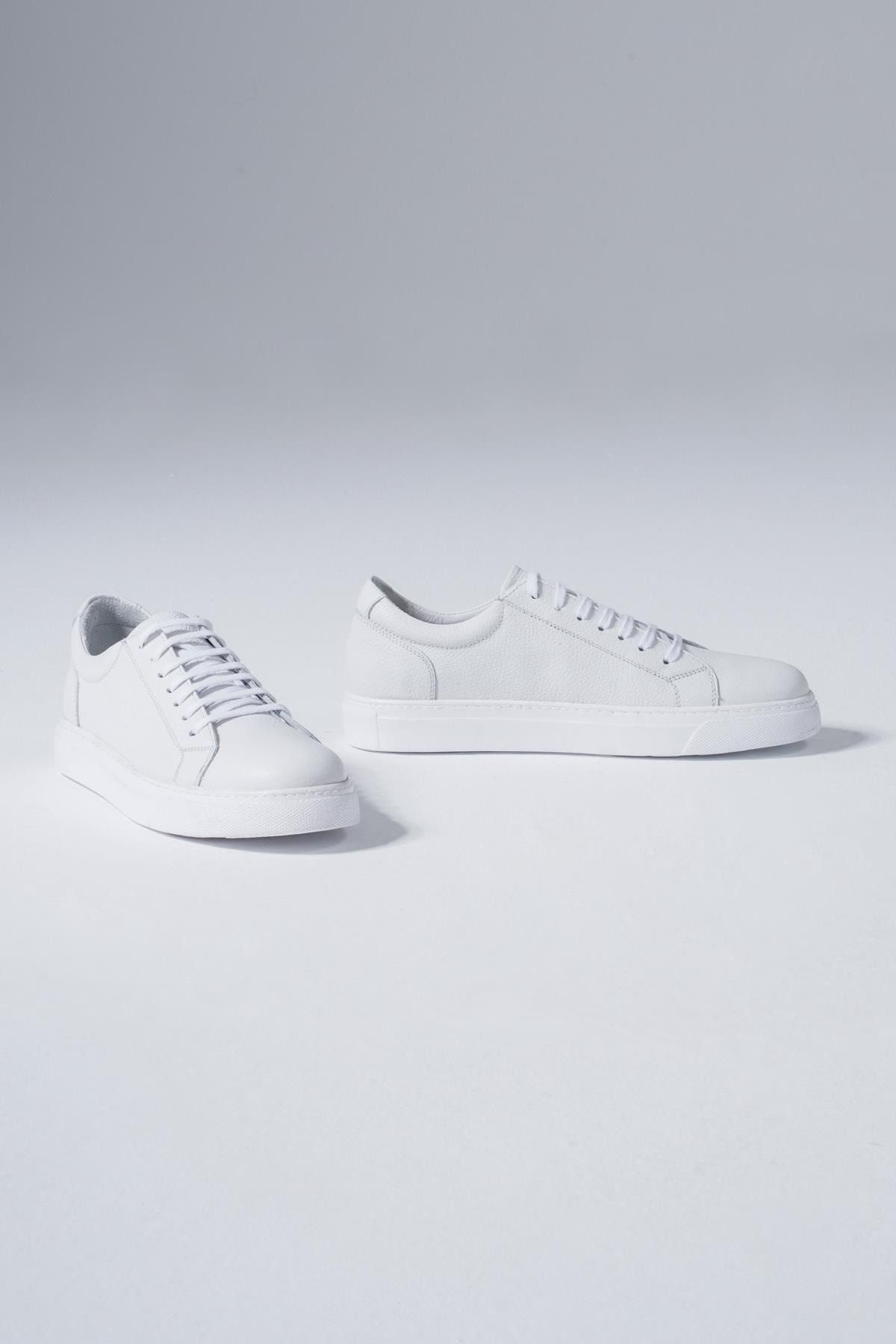CZ London Beyaz - Hakiki Deri Erkek Günlük Spor Ayakkabı Casual Bağcıklı Sneaker