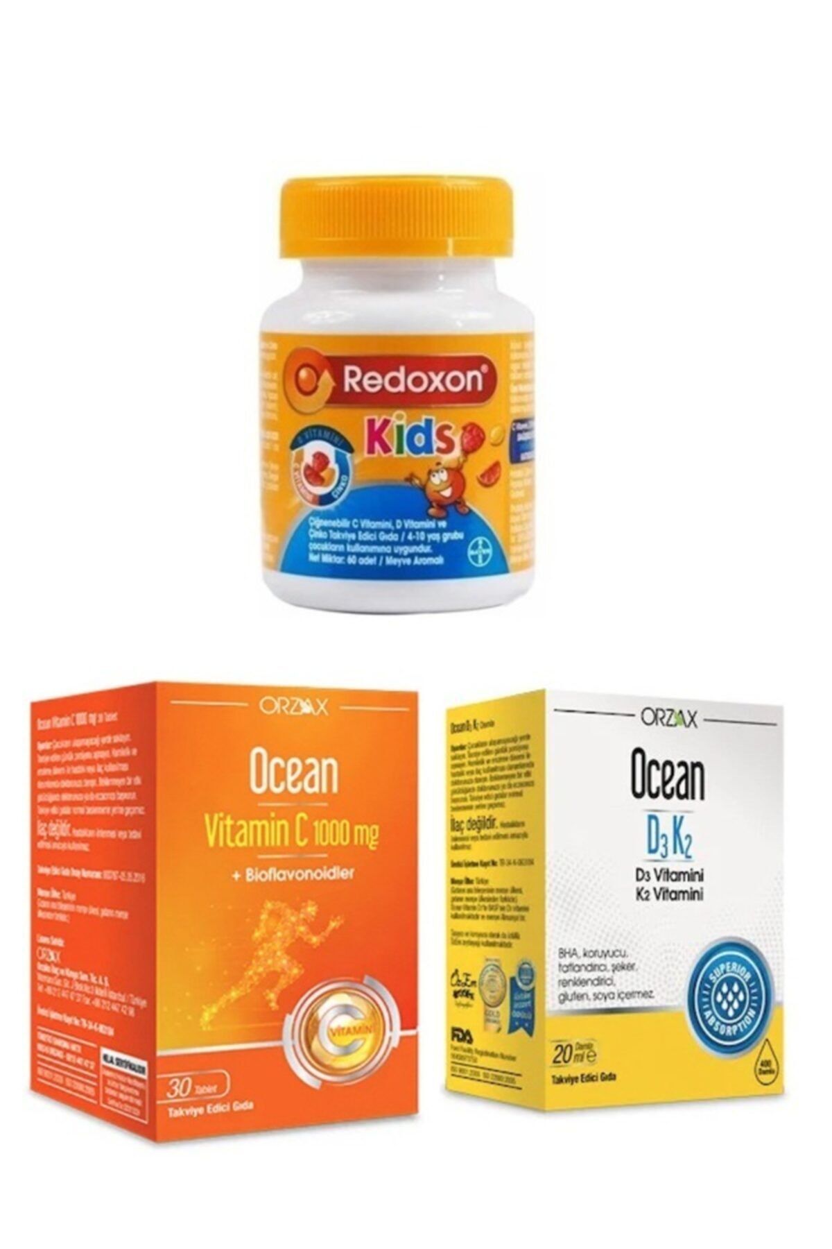 Redoxon Çocuklar Için C,d Ve Çinko Desteği 60 Çiğneme T.+ C Vitamini 30 T.+ D3 K2 Vitamin Damla 20 Ml