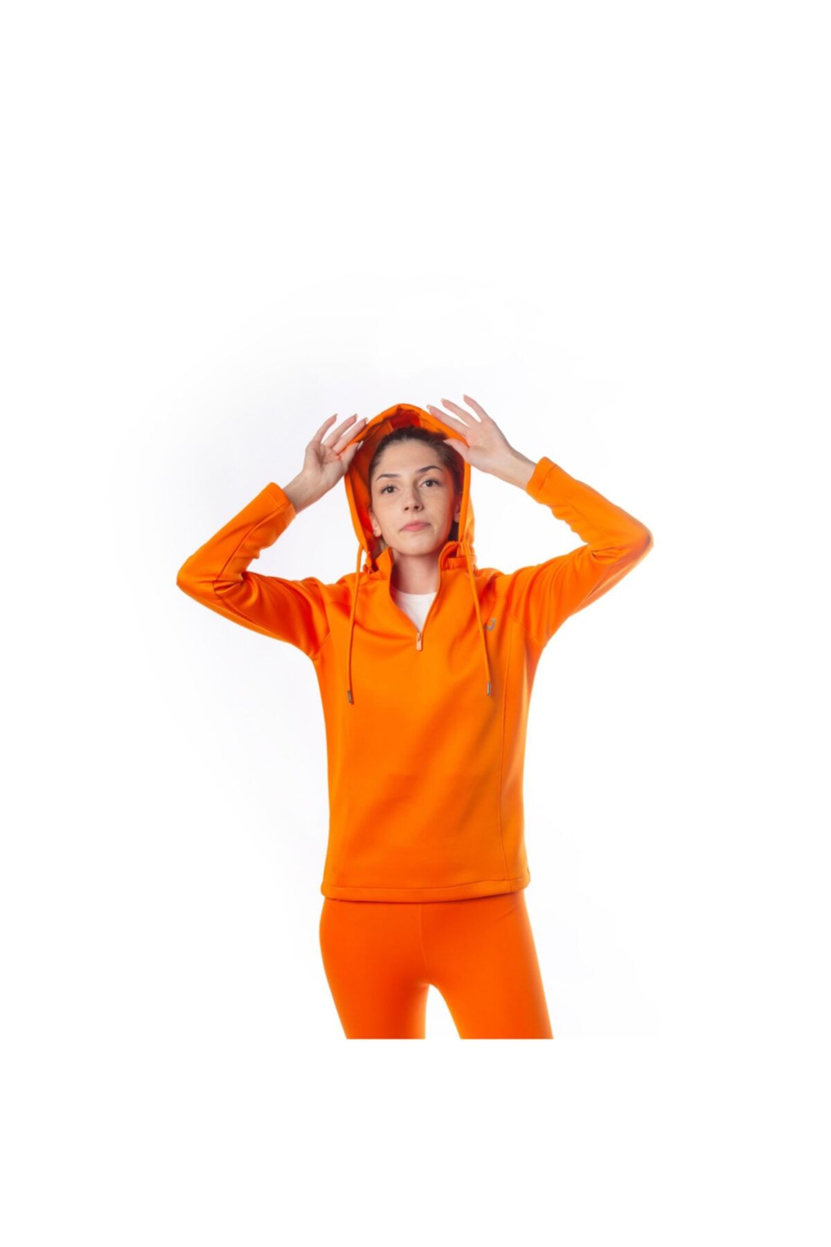 Wiawi Kadın Çıkarılabilir Kapüşonlu Fit Termal Örme Turuncu Spor Hırka Sweatshirt - Brave Orange