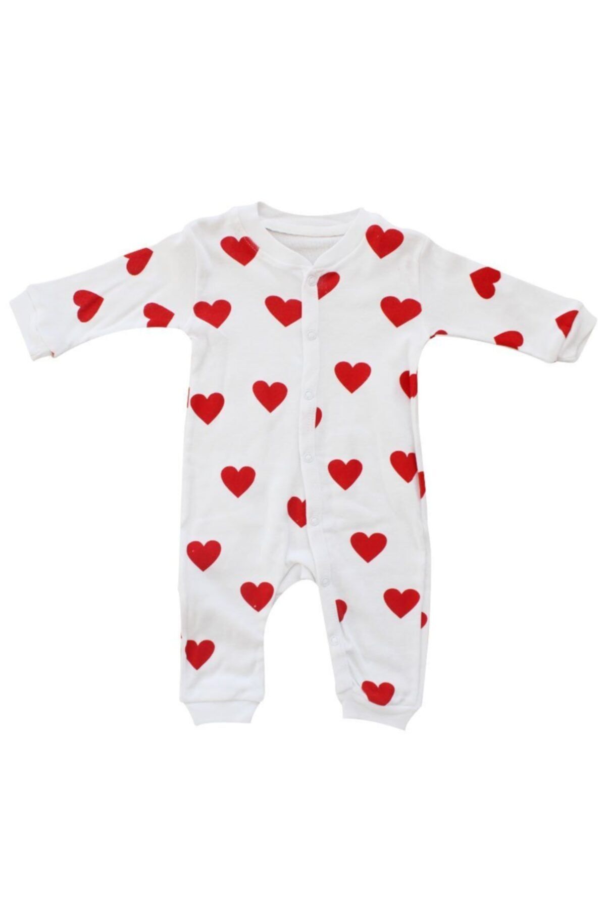 bebegen Kız Bebek Kırmızı Kalp Desenli Beyaz Tulum