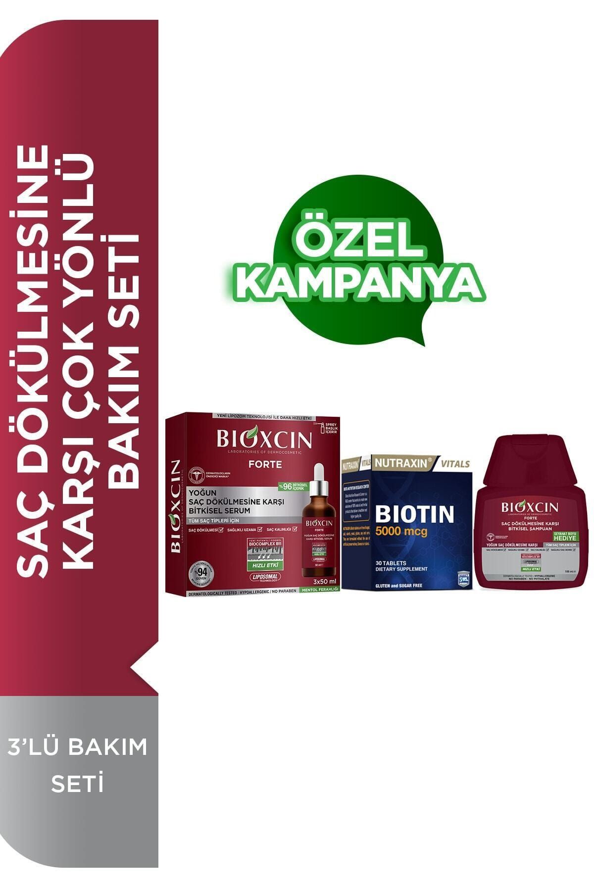 Bioxcin Forte Serum 3'lü Bakım Seti Saç Dökülmesine Karşı Çok Yönlü Bakım Seti Serum+şampuan+biotin