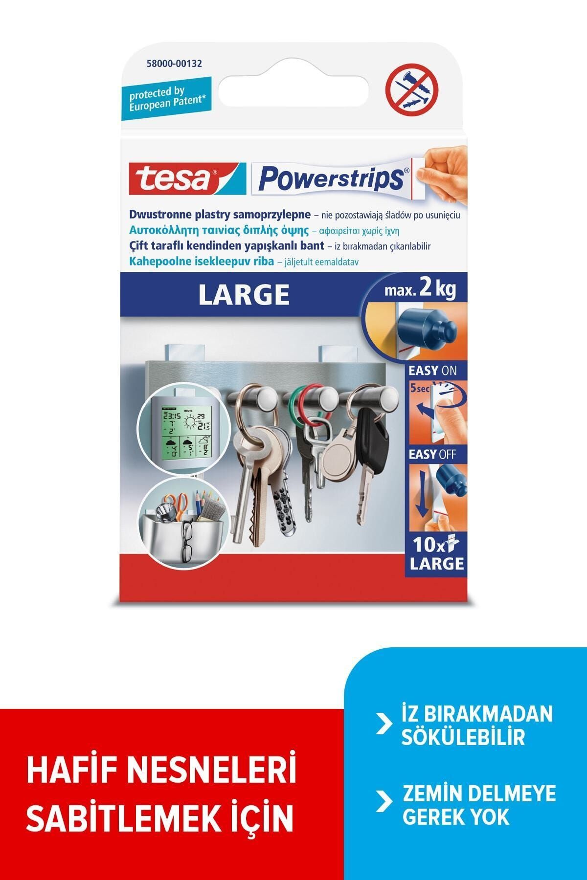 Tesa Powerstrips Büyük, Çift Taraflı Kendinden Yapışkanlı Şerit Bant, Çıkarılabilir