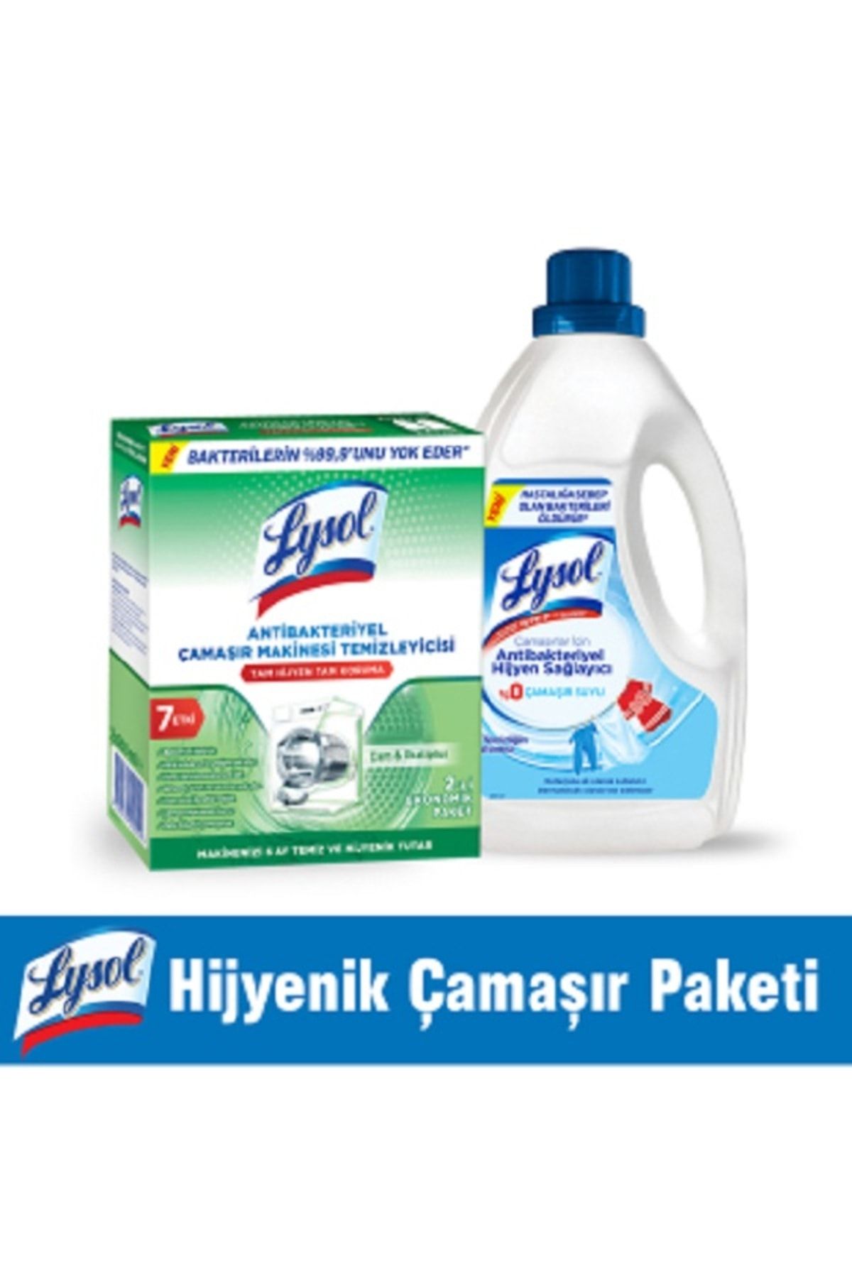 Lysol Hijyenik Çamaşır Paketi Lysol Makine Temizleyici 2x250ml & Çamaşırlar için Hijyen Sağlayıcı 1200 ml