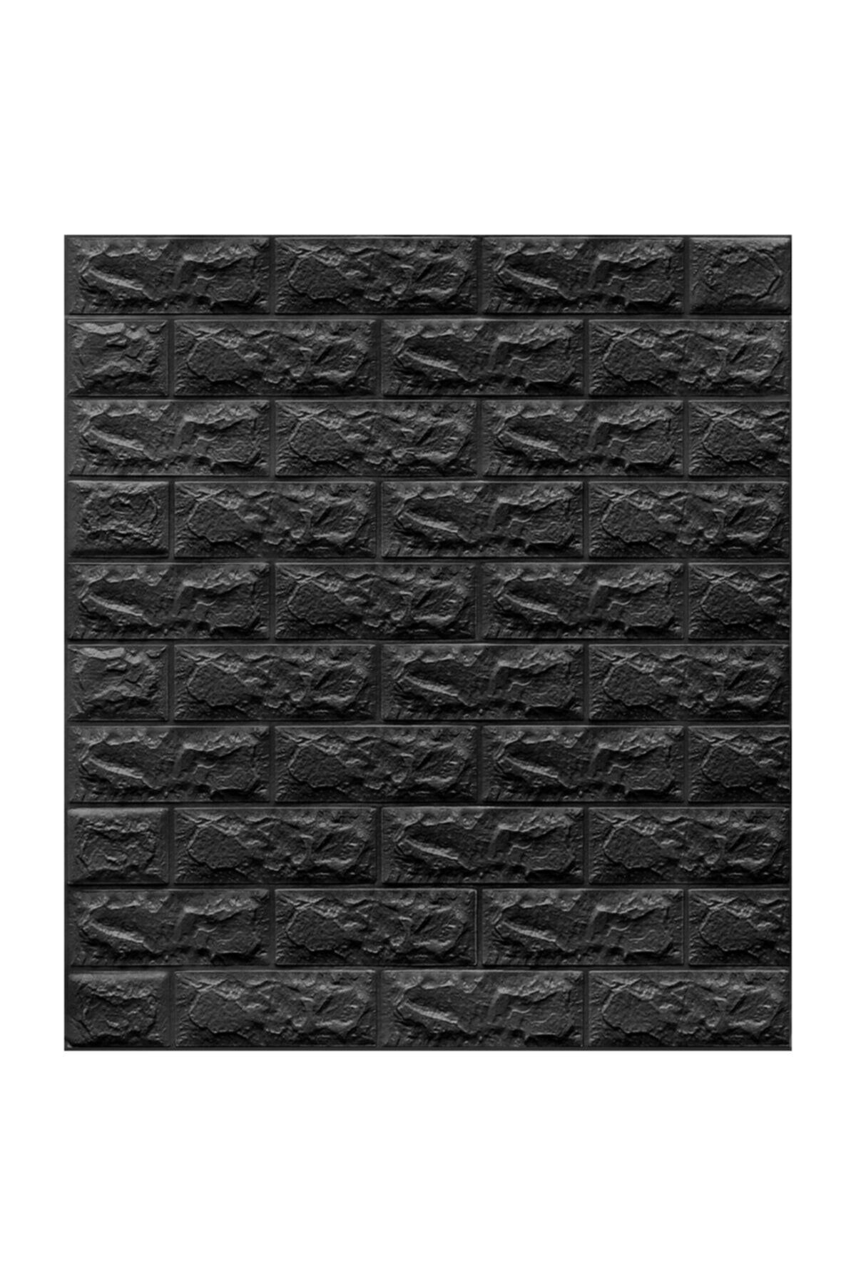 Renkli Duvarlar Kendinden Yapışkanlı Sünger Siyah Tuğla Duvar Paneli 70x77 Cm 6 Adet