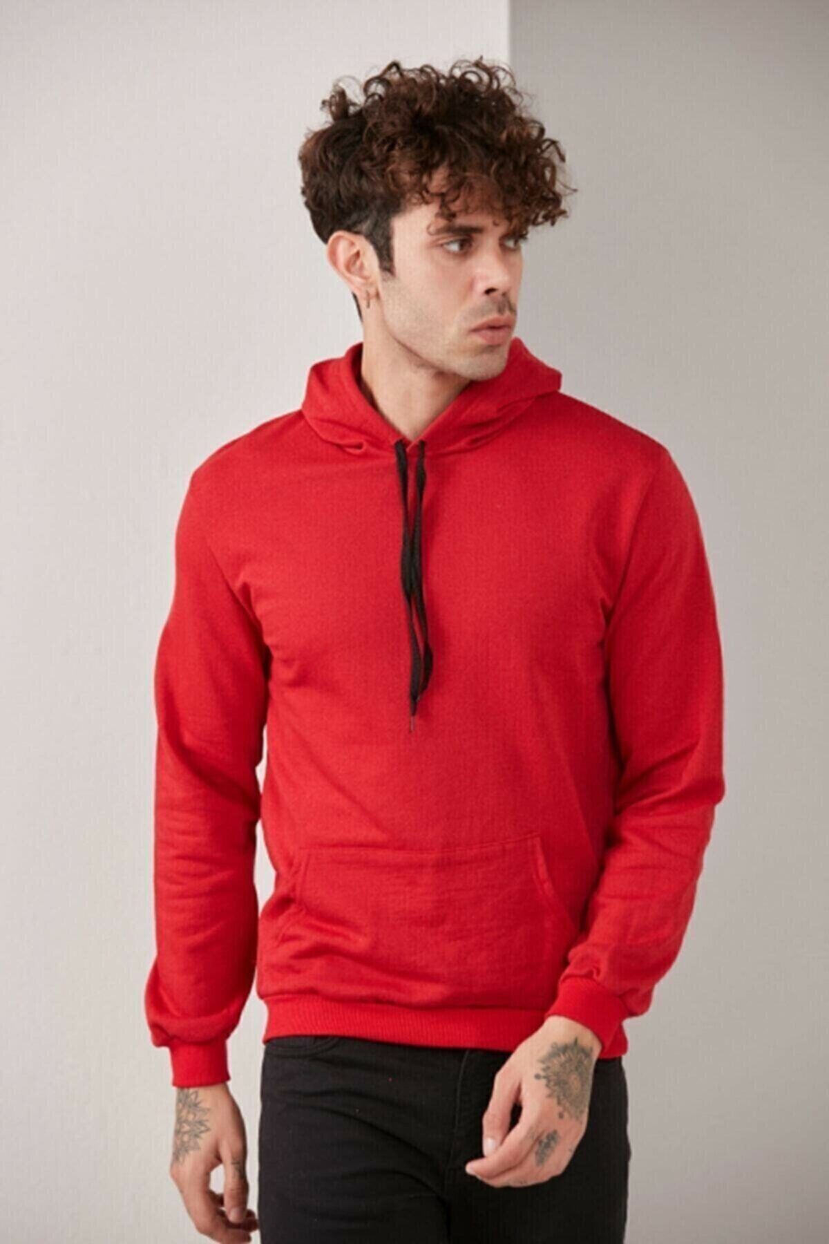 Unero Erkek Kırmızı Kapüşonlu Sweatshirt