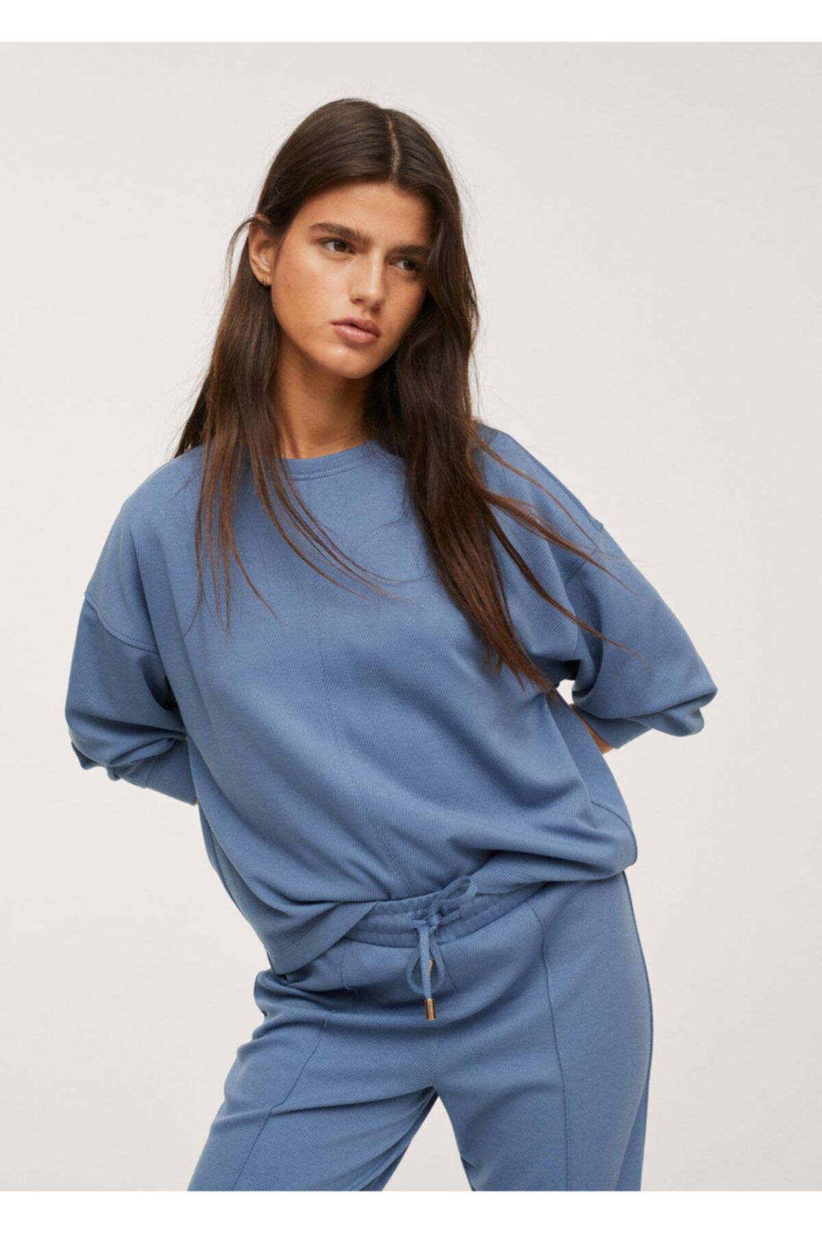 MANGO Kadın Mavi Oversize Dokuma Sweatshirt