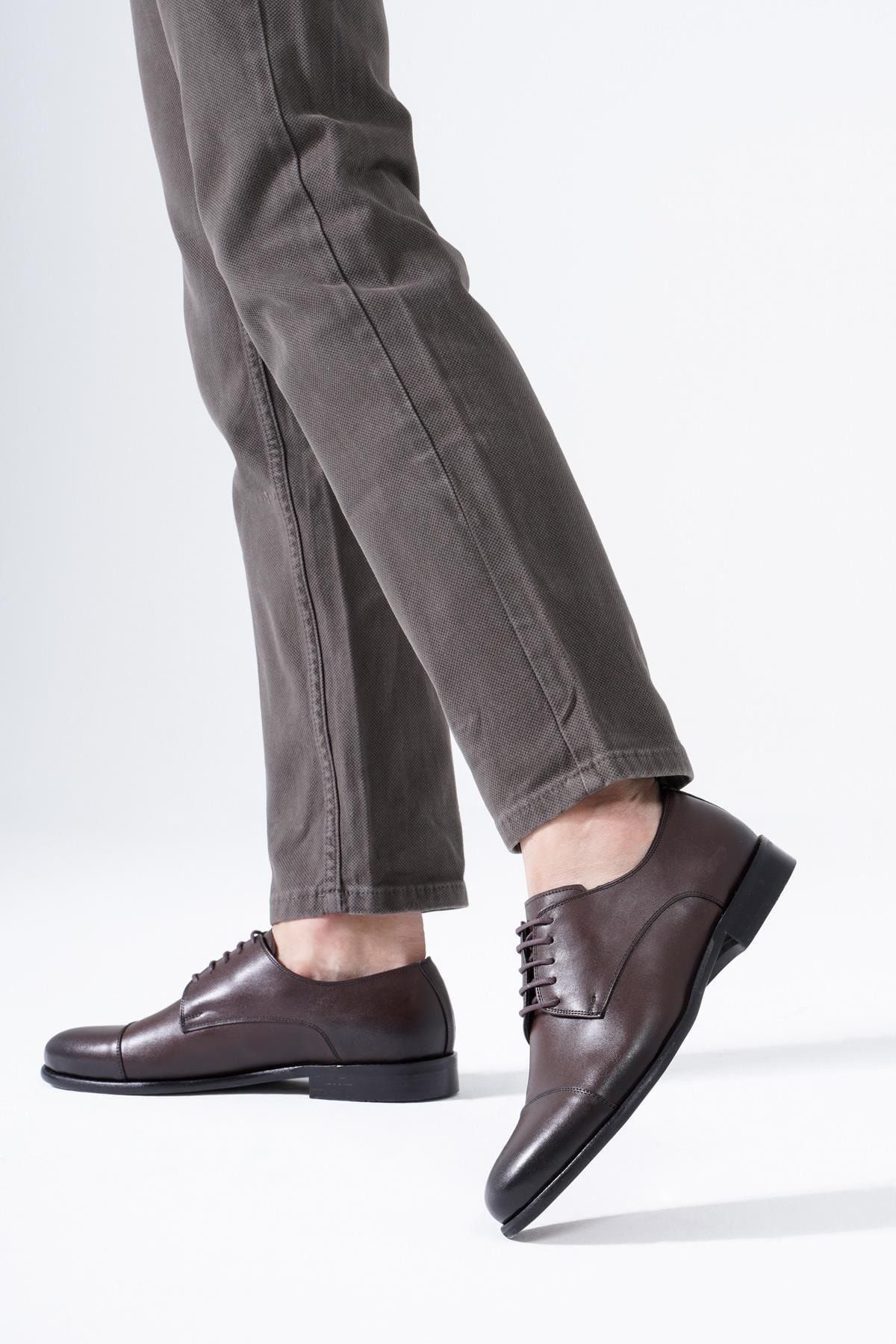 CZ London Hakiki Deri Erkek Klasik Ayakkabı Oxford Bağcıklı Önü Şerit Detay