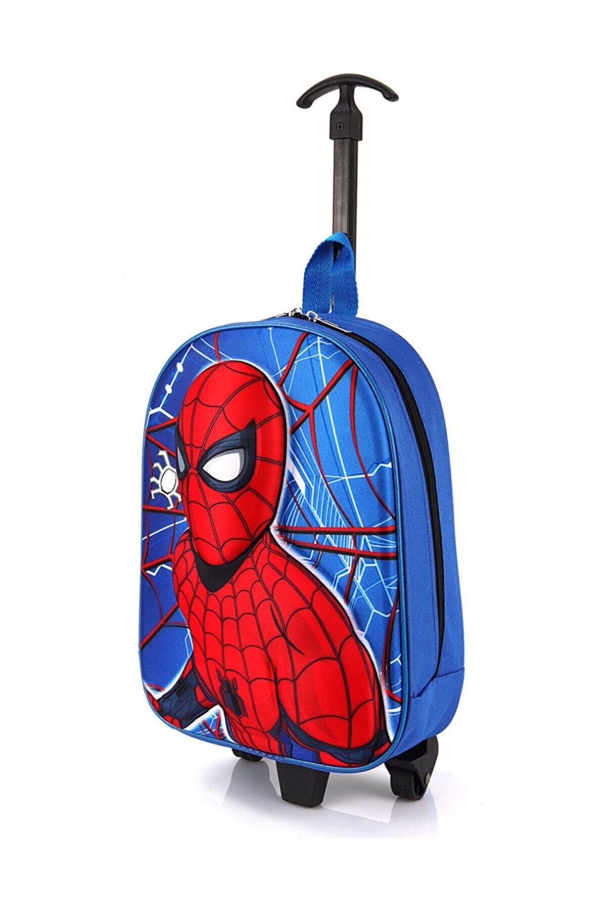 TahTicMer Anaokulu Çocuk Valiz Sırt Çantası Çekçekli 2in1 Örümcek Adam Model Sert Ön Yüzey 5d Boyutlu Mavi