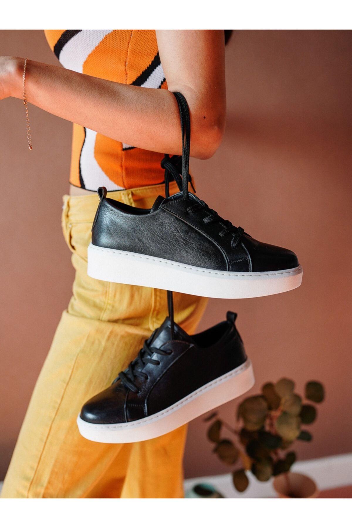 GRADA Siyah Kadın Hakiki Deri Günlük Casual Sneaker Ayakkabı