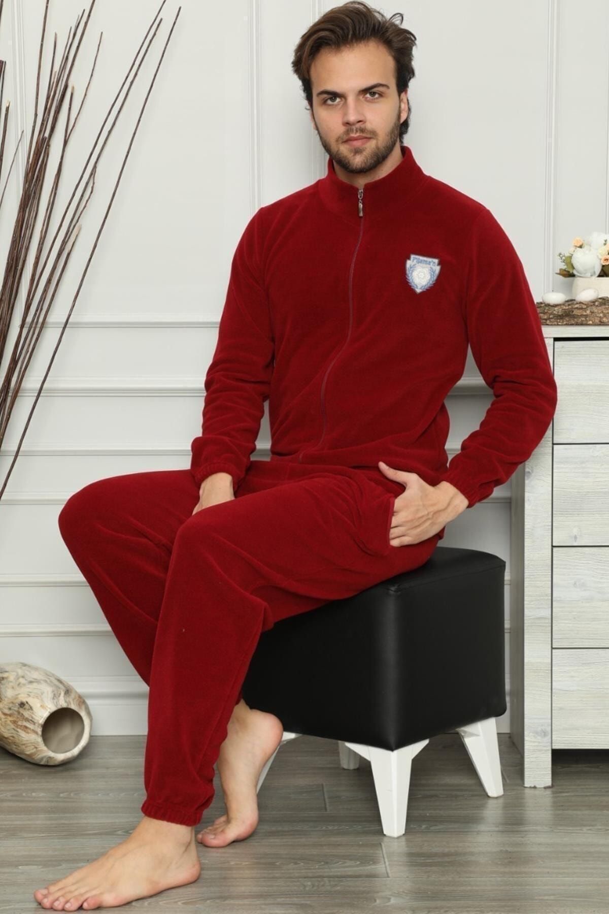 Pijamoni Erkek Bordo Pijama Takımı