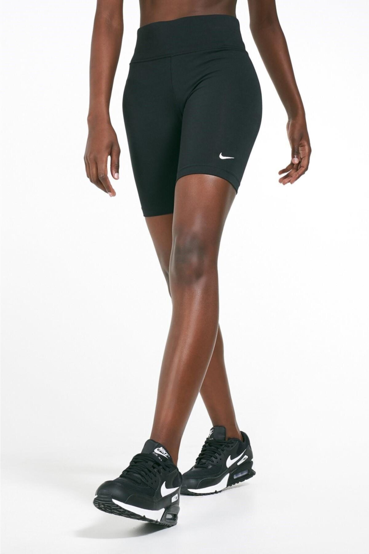 Nike Tight Fit Yüksek Belli Pamuk Polyester Siyah Biker Tayt