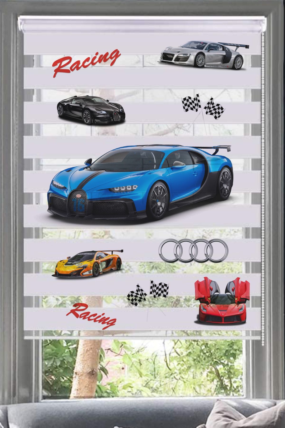Lotus Yarış Arabaları Desenli Dijital Baskı Zebra Perde-genç Odası-çocuk Odası- Bugatti
