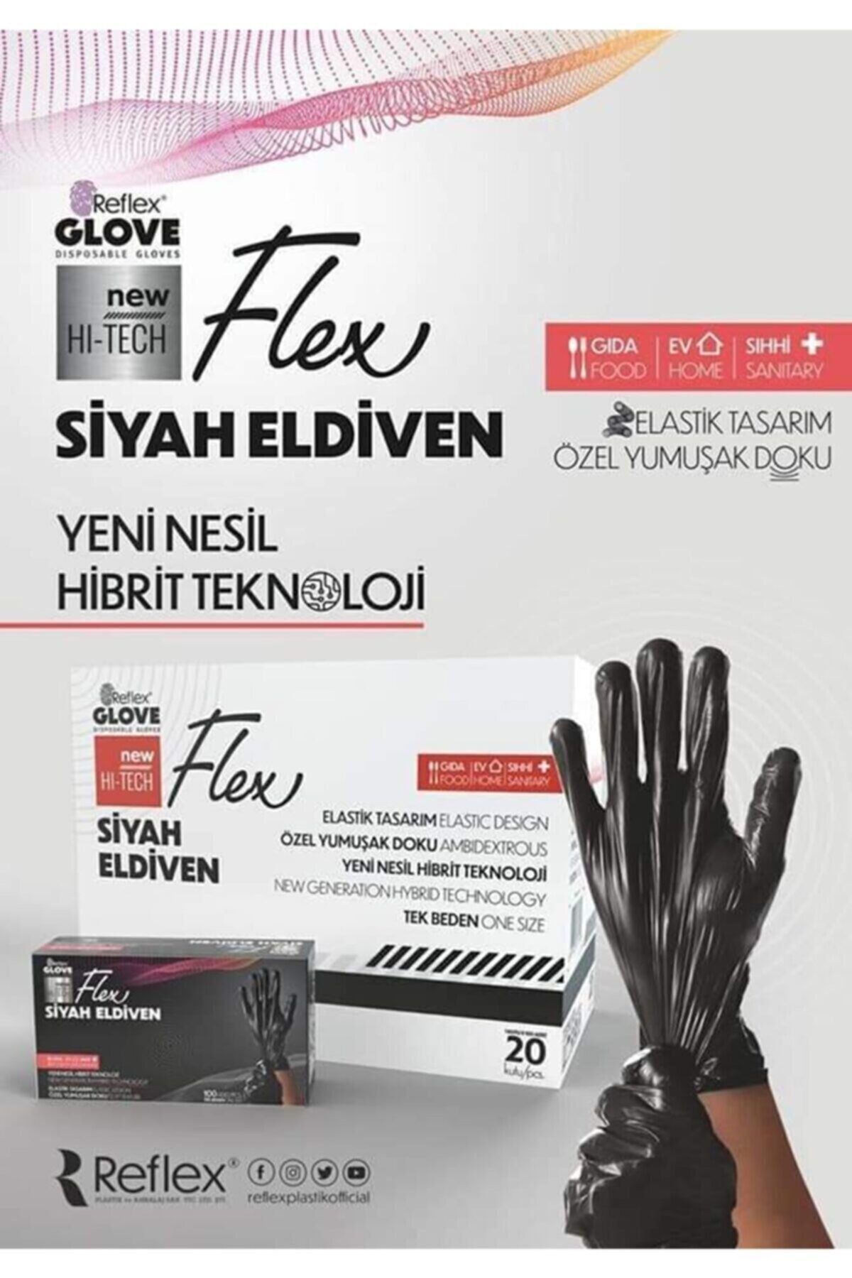 Reflex Pudrasız Tek Kullanımlık Siyah Flex Eldiven S Beden 20 Kutu ( 1 Koli )