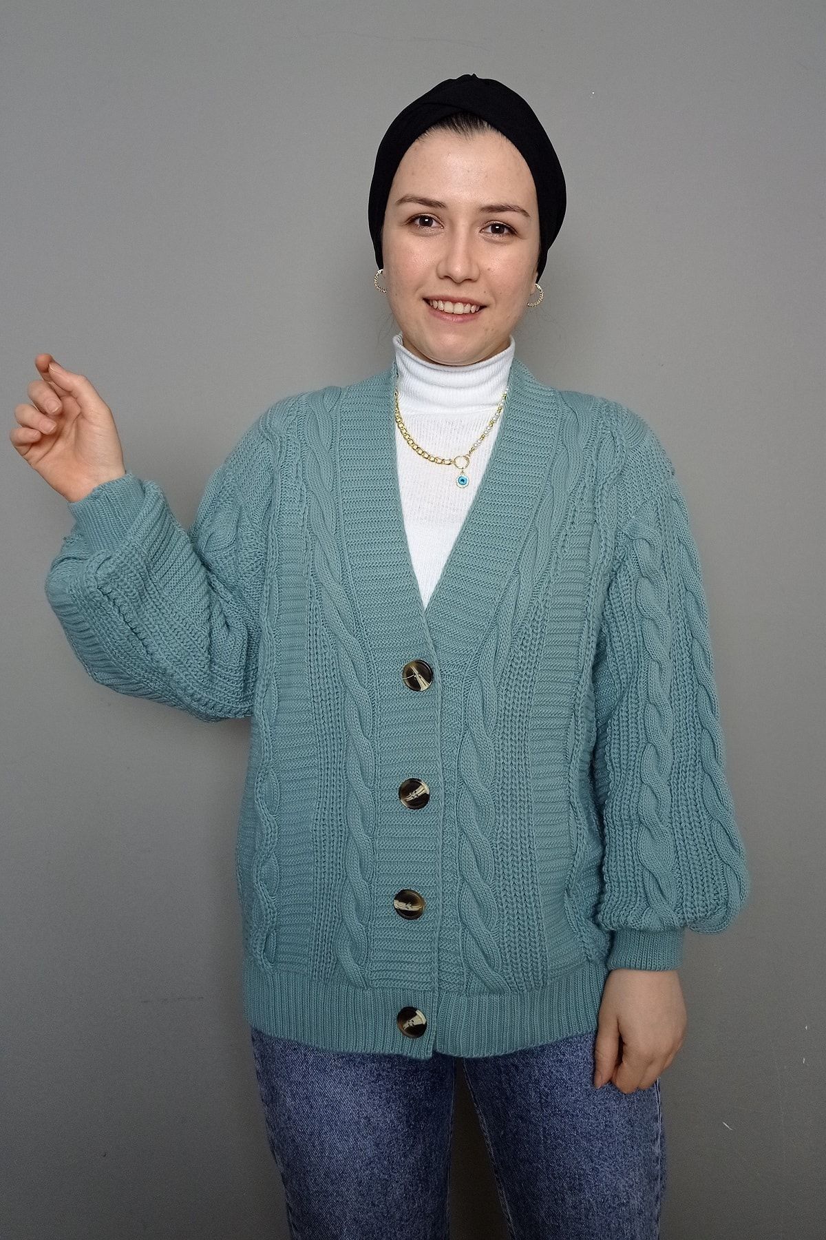 hatice şencan butik Balon Kollu Örme Hırka