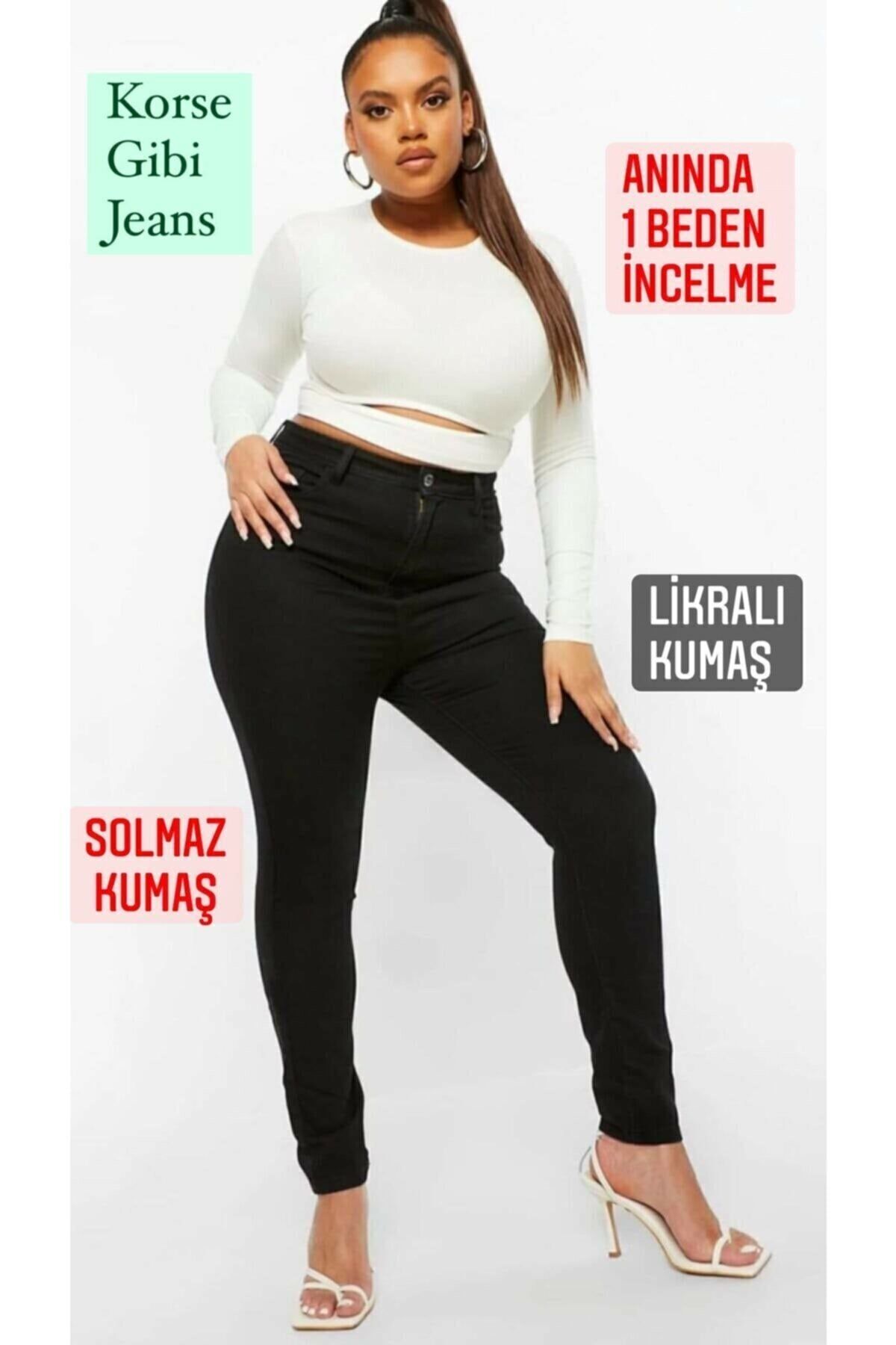 Ramrod Kadın Siyah Büyük Beden Likralı Toparlayıcı Jeans