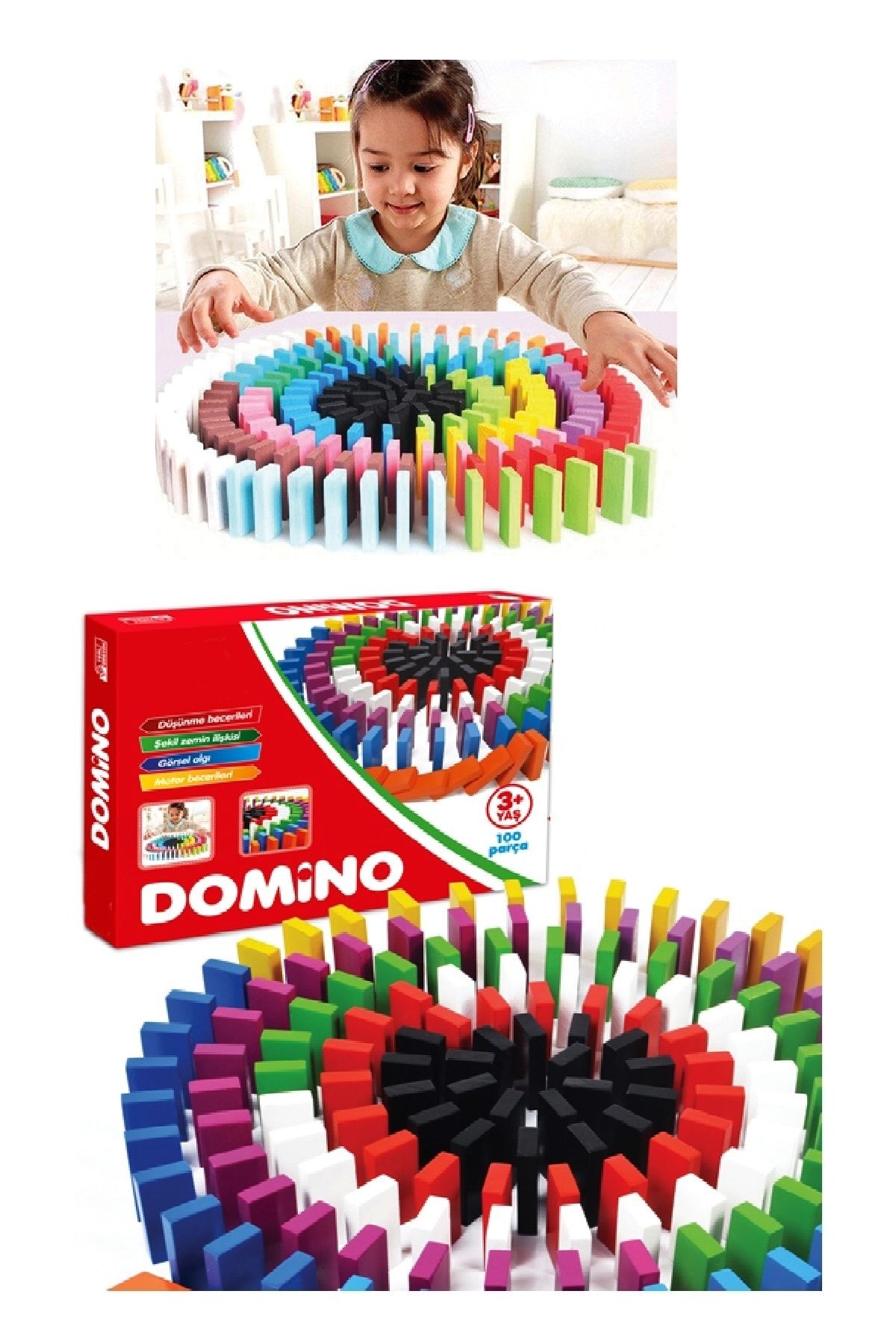 Circle Toys Ahşap Domino Taşları 100 Parça Renkli Eğitici Domino Oyunu